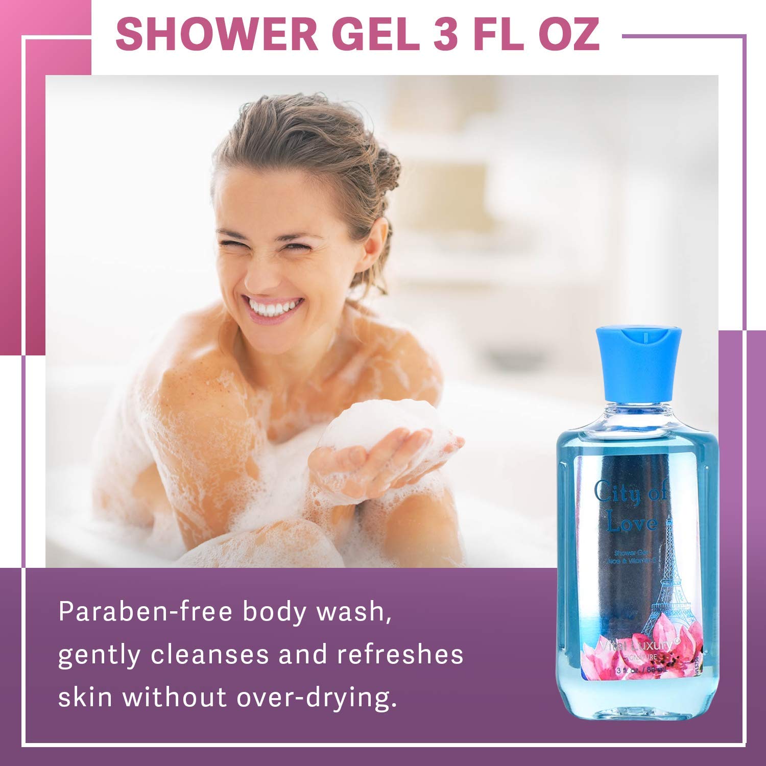 Bath & Body Care Travel Set - Home Spa Kit with Body Lotion, Shower Gel & Fragrance Mist | Personal Body Care Essentials for Travel (City of Love Scent) - Perfect for Vacations, Gifts & Self-Care Moments