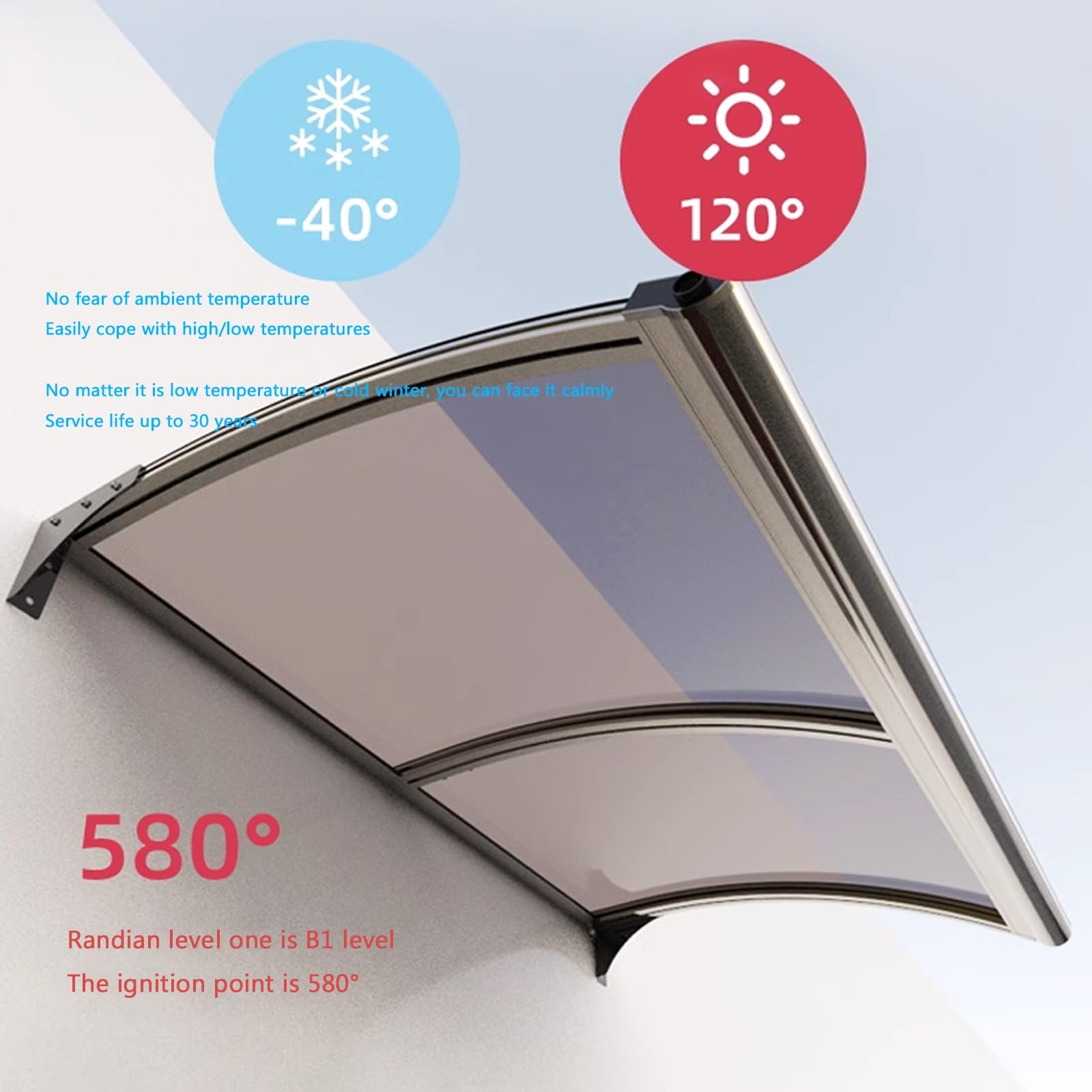 Durable Aluminum Alloy Door Awning - 60x160cm/24x63in Weatherproof Exterior Canopy with Solid Sheet & Easy Installation - Perfect for Patio, Front Door, and Window Protection