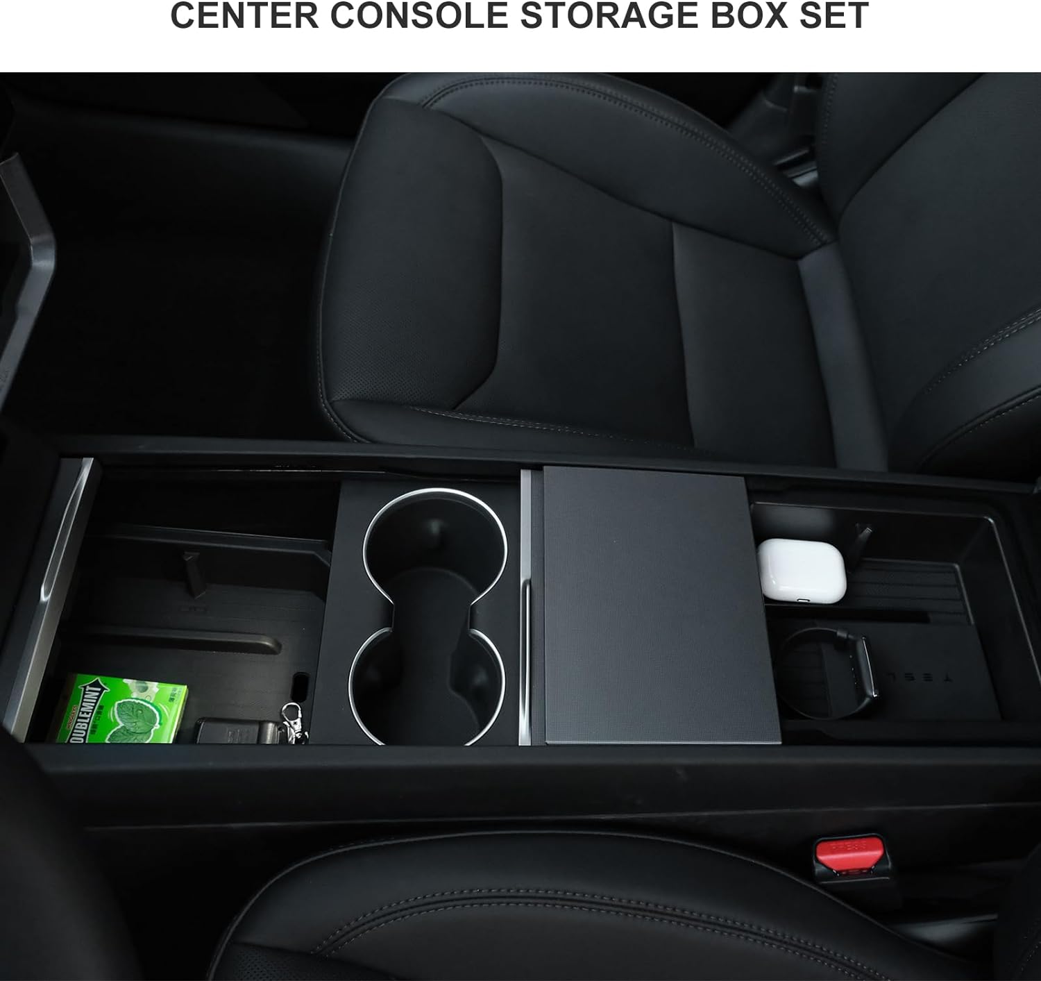 2024-2025 Tesla Model 3 & Model Y Center Console Organizer Set - 4 Piece Storage Box Bundle for Car Accessories | Perfect for Road Trips & Daily Commute Organization