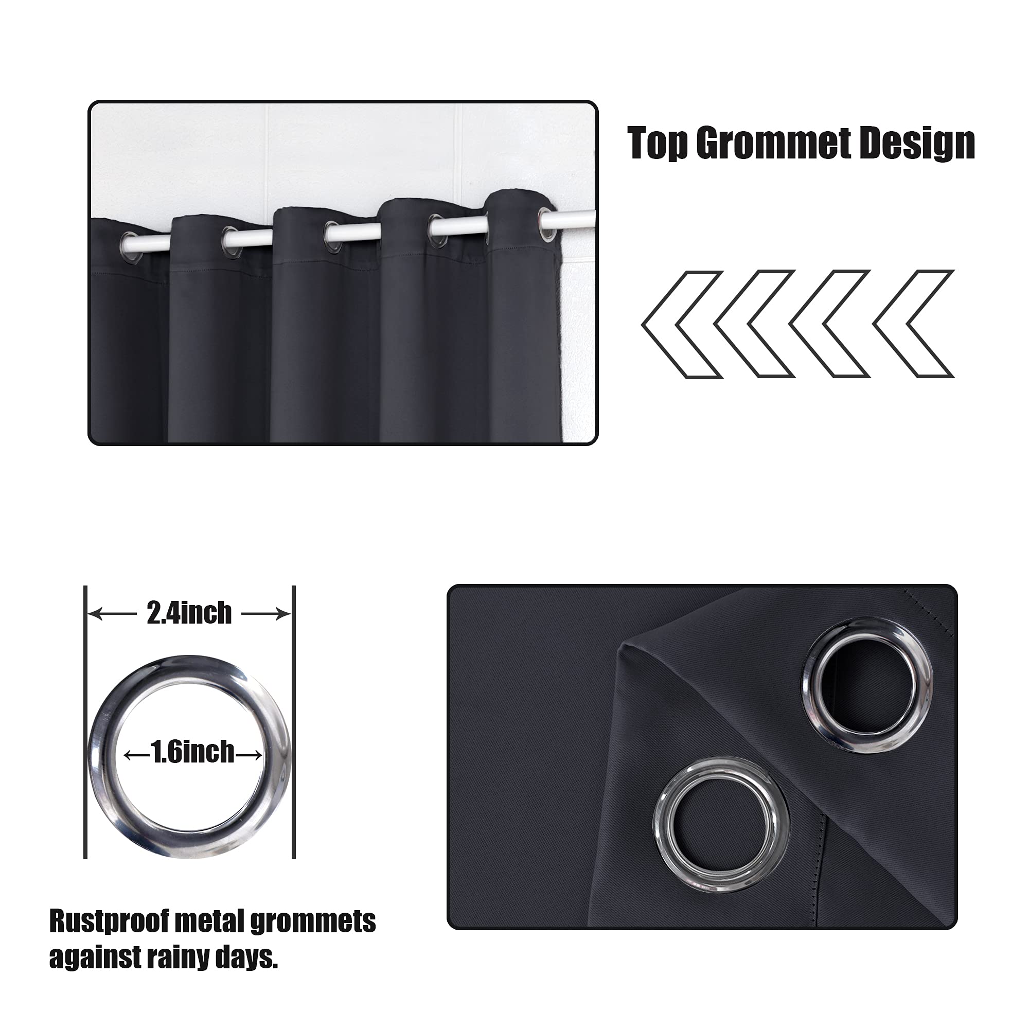 BONZER Waterproof Outdoor Curtains - Thermal Insulated Blackout Curtains for Patio, Cabana, Deck & Sunroom - 100W x 84L Inch Dark Grey Sunlight Blocking Grommet Curtain Panel - Perfect for Bedroom, Living Room & Outdoor Entertaining Areas