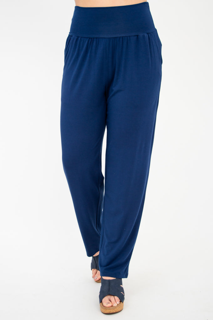 Clair Petite Women's Pants - Soft Bamboo Fabric, Comfortable Indigo Blue Casual Trousers for Work, Travel & Everyday Wear