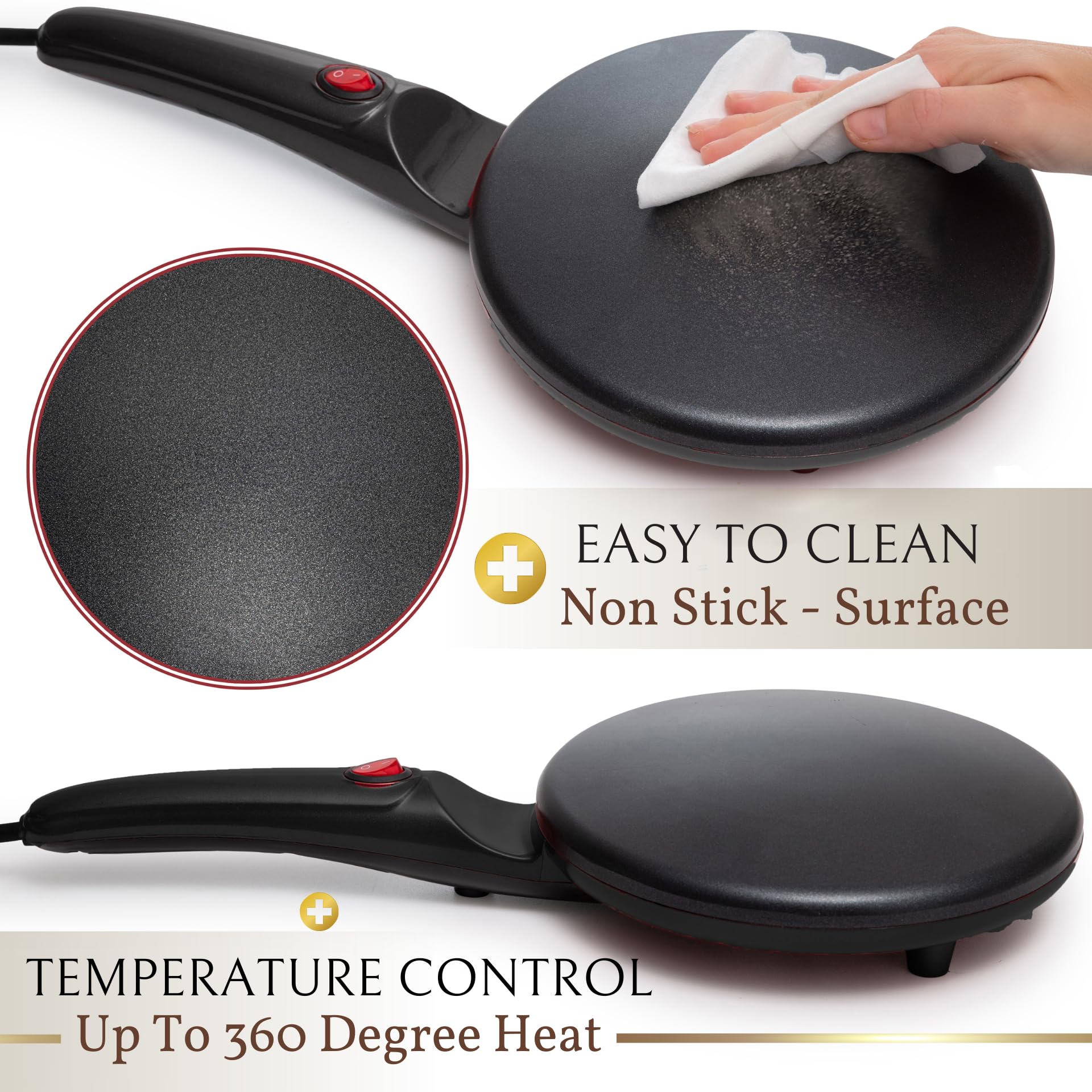 Electric Crepe Maker with Auto Power Off & Non-Stick Coating - 8 Inch Portable Pancake Maker with Automatic Temperature Control - Perfect for Breakfast, Brunch, and Dessert Crepes at Home or Cafe
