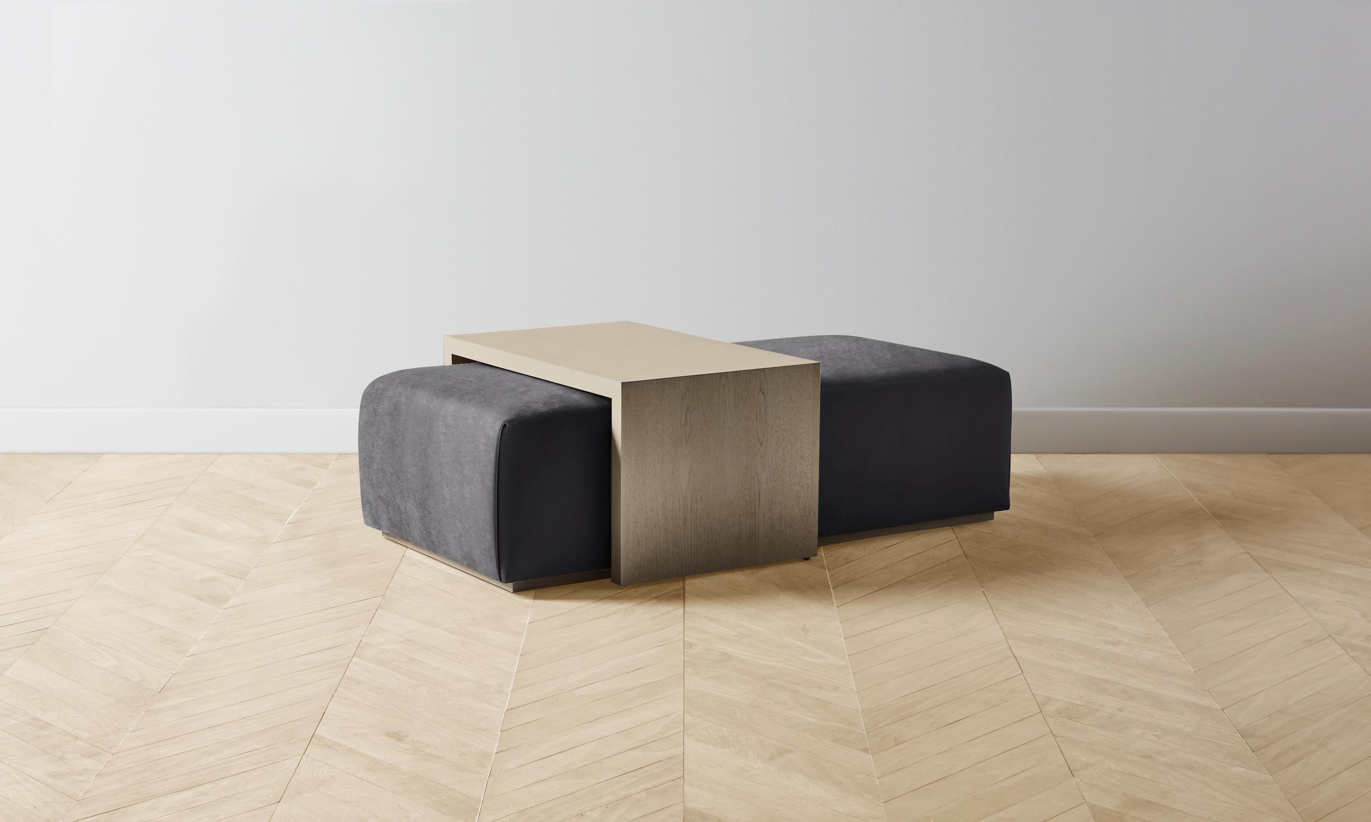 The Bowery Ottoman - Performance Velvet Slate Blue - Modern Living Room Furniture for Small Spaces - Perfect for Home Decor, Apartment, and Office Use