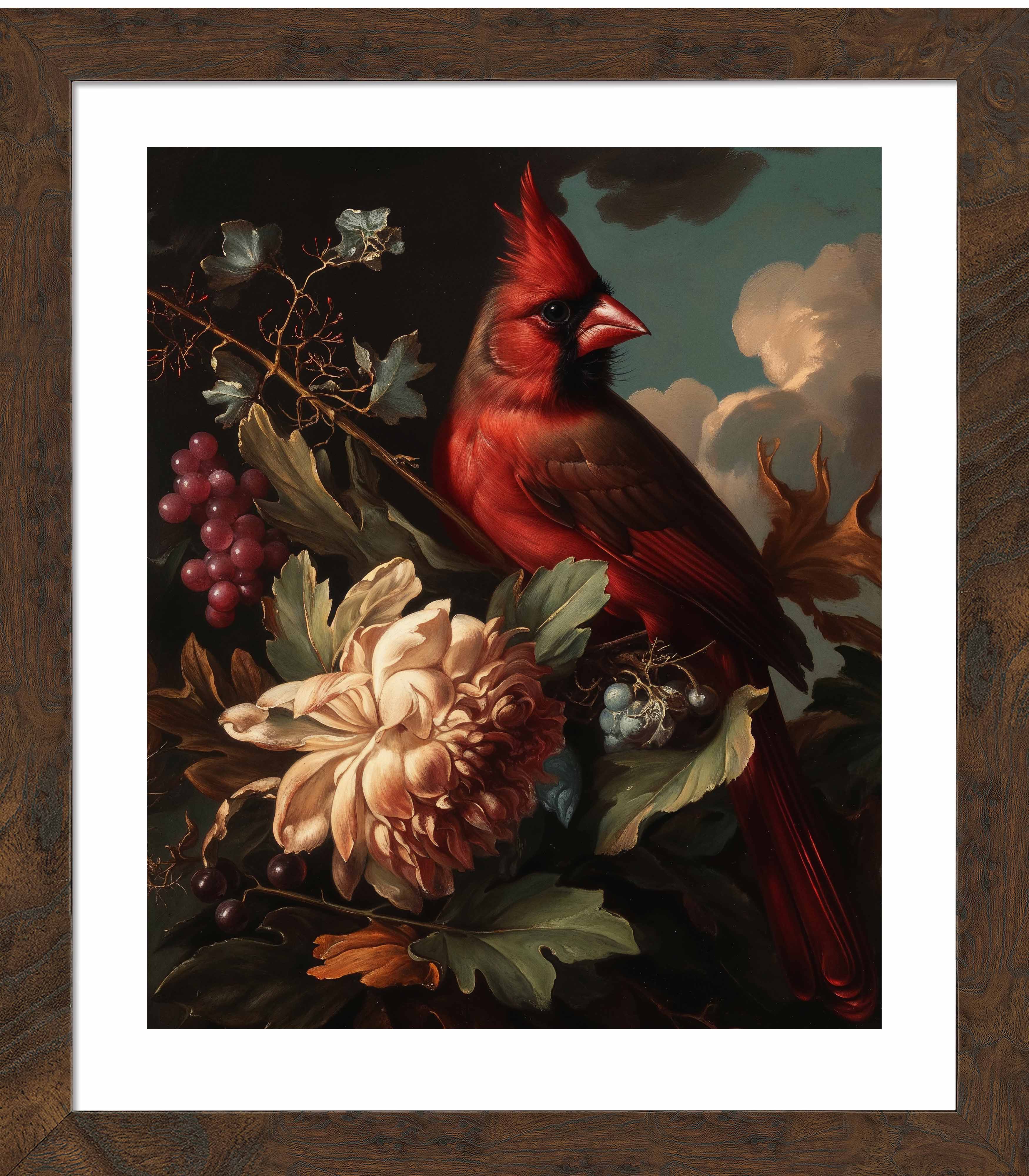 Cardinal Amongst Blooms Art Print - Vibrant Red Bird Wall Decor for Home, Office & Gifts | Nature-Inspired Painting for Living Room, Bedroom & Study
