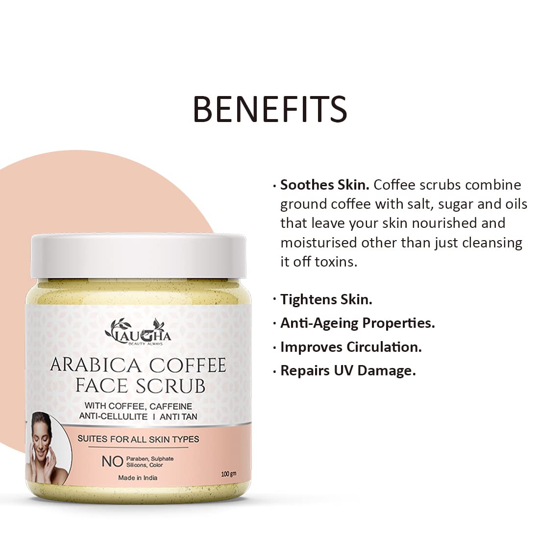 Laugha Arabica Coffee Face Scrub - Exfoliating Facial Cleanser with Coffee, Caffeine & Cocoa Butter - 100g (Pack of 2) 200g Total - Perfect for Morning Skincare Routine & Acne Treatment