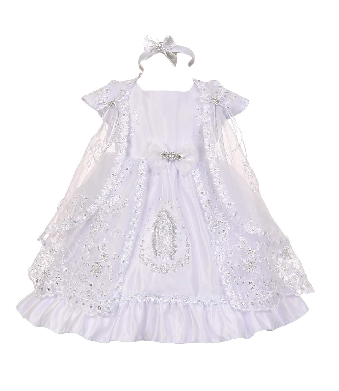 Gigi's Classy Girls White Baptism Dress with Virgin Mary Headband – Elegant Dedication Gown for Baby Girls 18-24 Months | Perfect for Christening, First Communion & Special Church Events