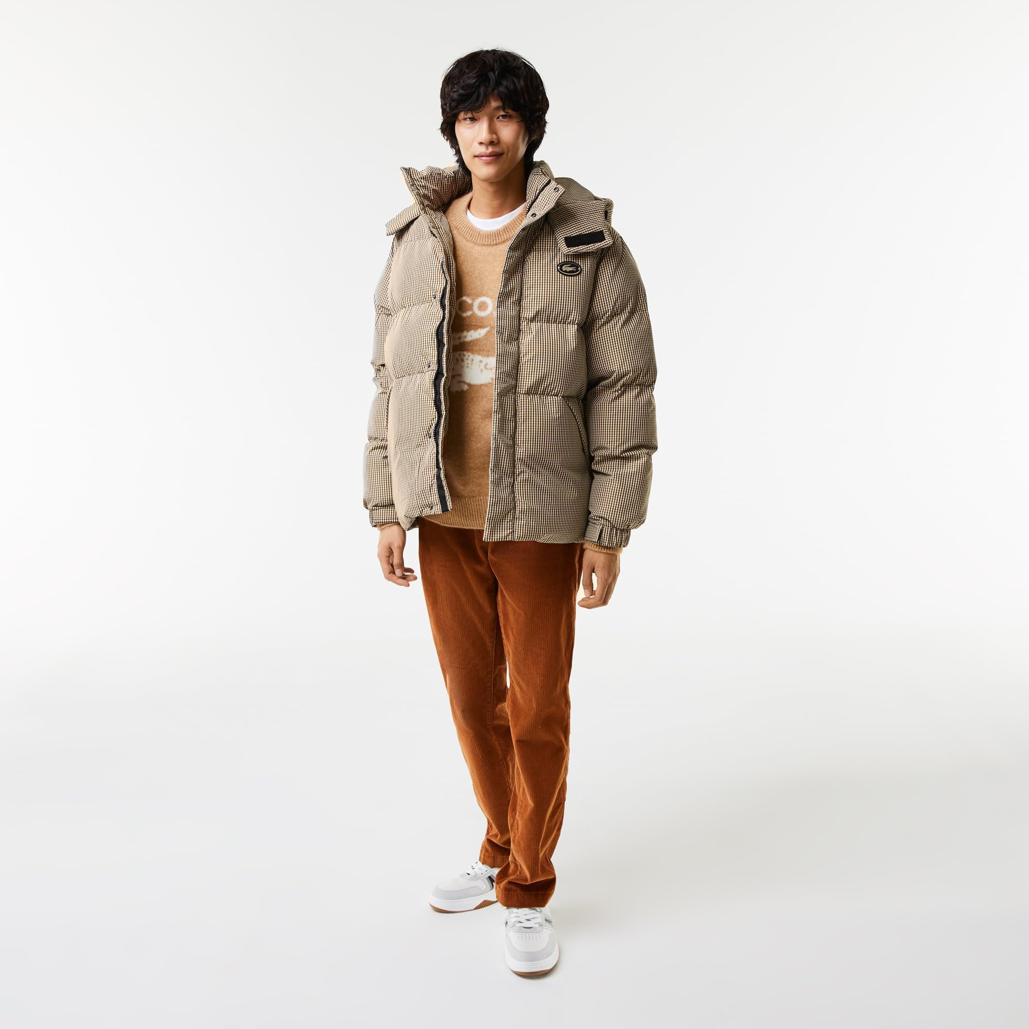 Lacoste Men's Check Print Water-Repellent Twill Padded Jacket | Lightweight Winter Coat for Outdoor Activities & Casual Wear