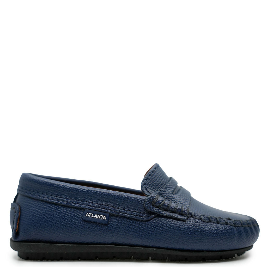 Atlanta Moccasin Navy Grain Penny Loafers for Men - Classic Comfortable Slip-On Dress Shoes for Business, Office & Formal Occasions