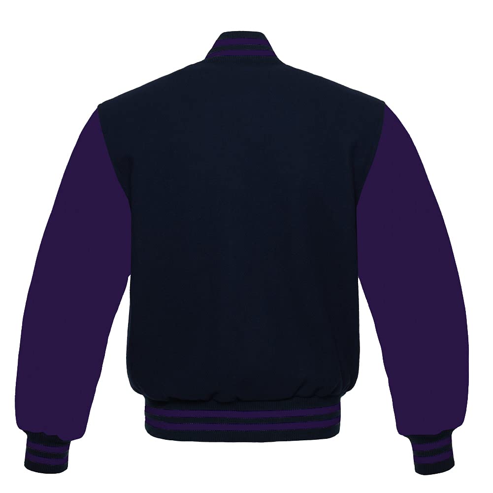 Varsity Baseball Letterman Jacket for Men - Wool Bomber Style with Purple Sleeves | School Spirit & Casual Wear | Perfect for Baseball Games, College Events & Street Fashion