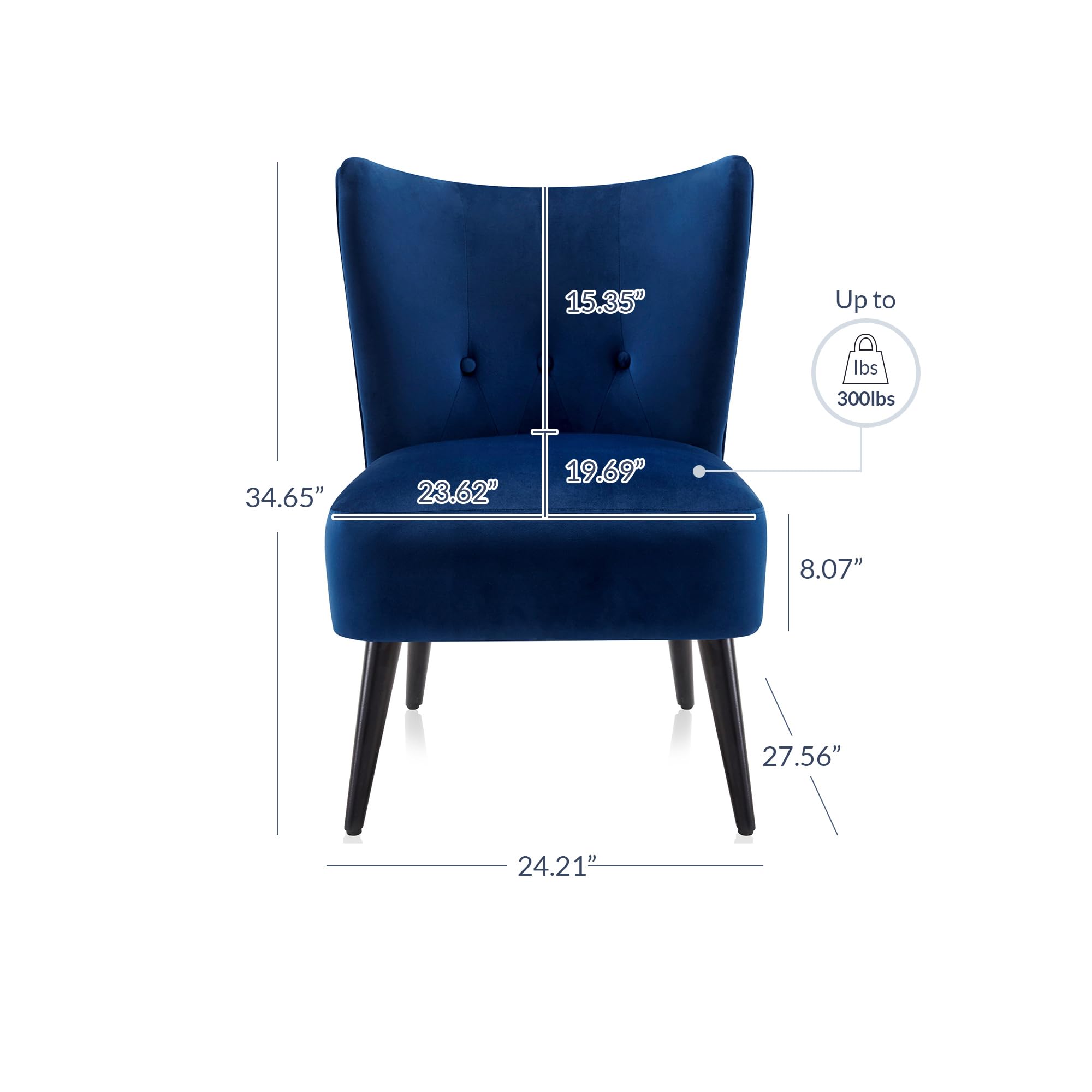 BELLEZE Modern Velvet Accent Chair - Wingback Upholstered Reading Chair with Solid Wood Legs, Tufted Button Armless Corner Chair for Living Room, Bedroom, Office - Sheila (Blue) | Perfect for Small Spaces, Reading Nooks & Cozy Home Decor