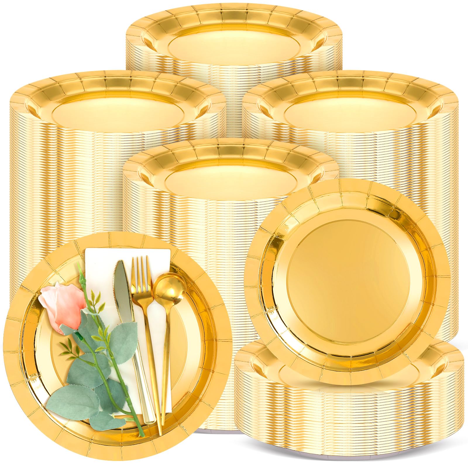160 Pcs Gold 13 Inch Disposable Charger Plates Bulk - Elegant Round Paper Cardboard Charger Plates for Wedding, Bridal Party, Baby Shower & Table Setting - Perfect for Formal Dinners, Buffets & Special Events