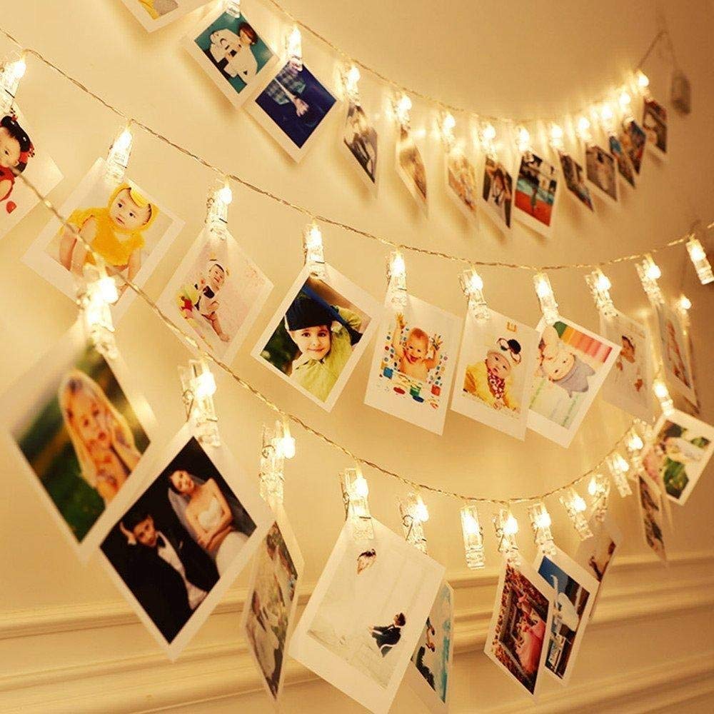 Dopheuor LED Photo Clip Copper String Lights - 20ft Battery Powered Fairy Lights with Warm Yellow Glow for Bedroom Wall Decor, Christmas, Halloween, Thanksgiving & Wedding Party Decorations | Perfect for Hanging Pictures, Cards, and Creating Cozy Ambiance in Patio, Nursery or Dorm Room