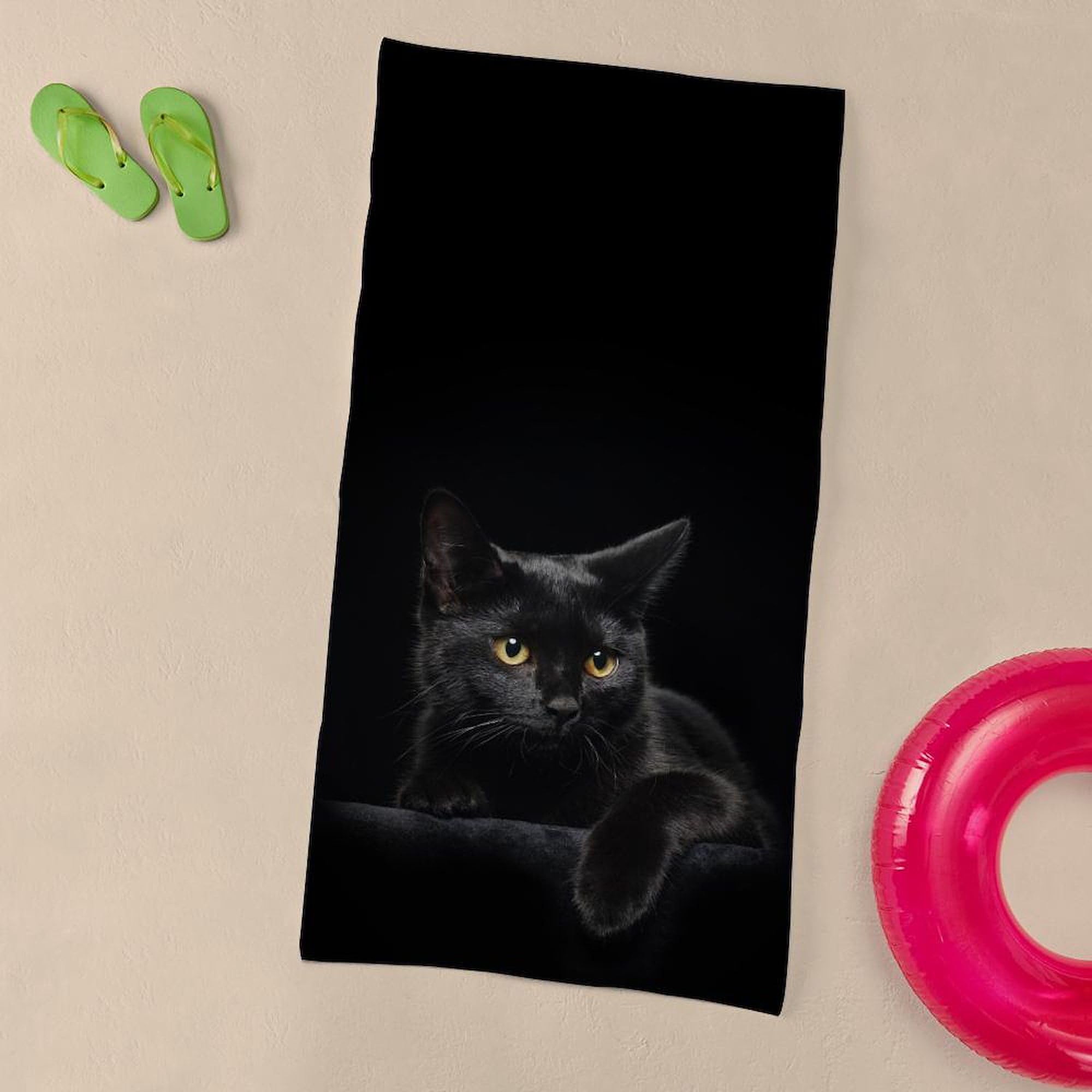 Soft Black Cat Large Beach Towel - Unique Design, Absorbent & Quick-Dry for Pool, Beach, Yoga & Picnic | CafePress