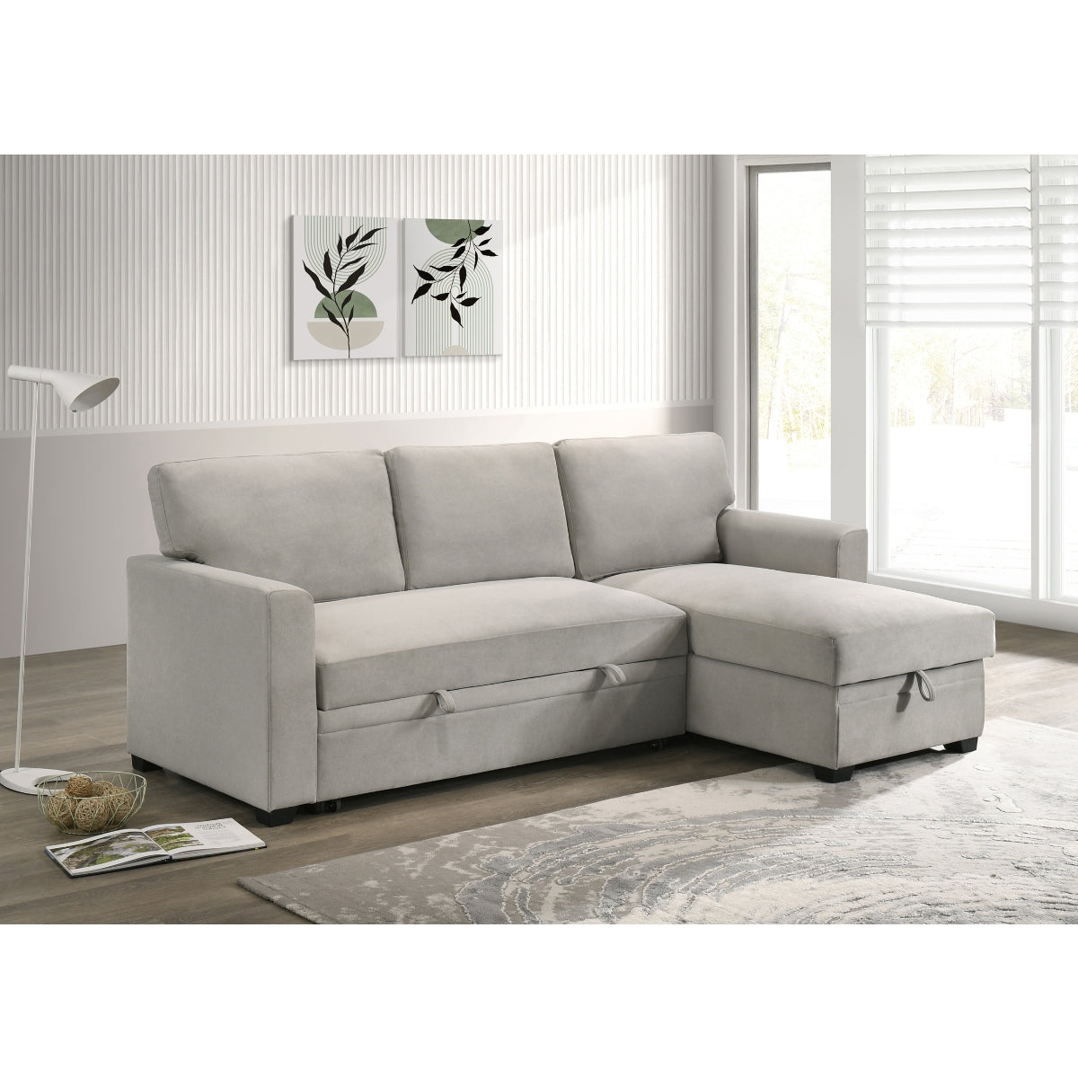 Beige 2-Piece Sectional Sofa with Pull-Out Sleeper & Reversible Storage Chaise - Perfect for Small Spaces, Guest Rooms, and Cozy Living Rooms