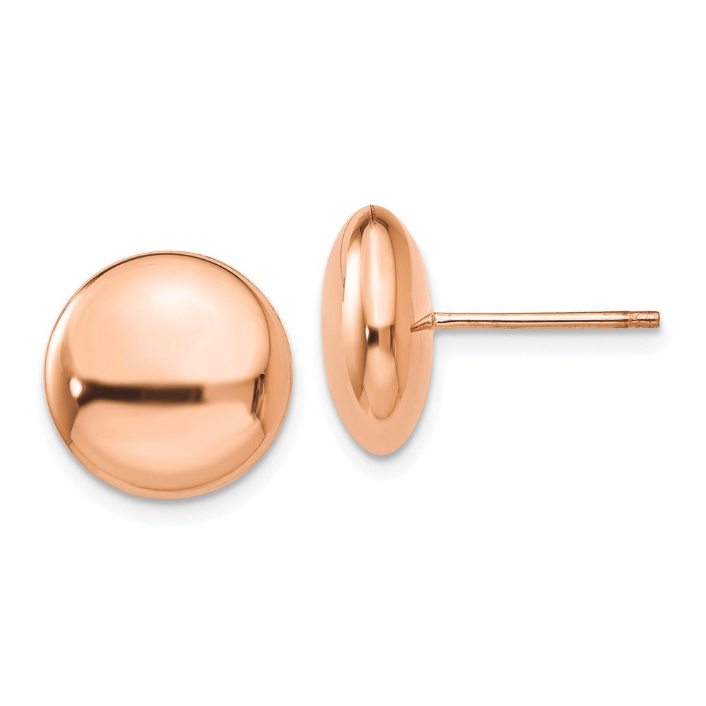 14K Rose Gold Polished 12mm Button Post Earrings for Women - Elegant Rose Design Stud Earrings for Daily Wear, Gift Giving & Special Occasions