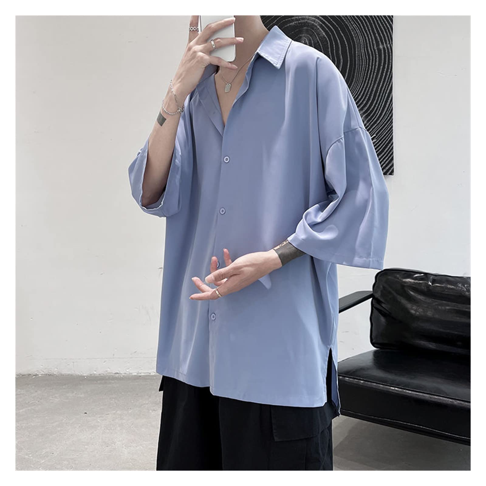Men's Vintage Korean Half Sleeve Cardigan - Oversized Casual Summer Shirt for Men (Color B) | Perfect for Streetwear, Date Night & Relaxing Outfits