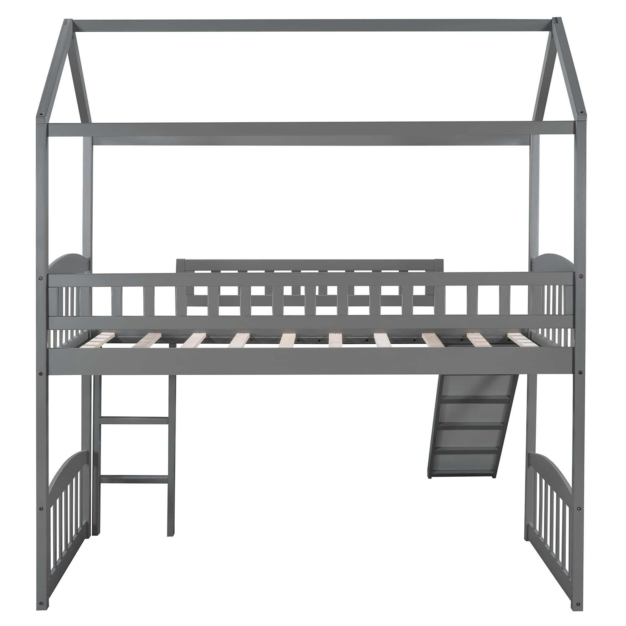 Danxee Twin Loft Bed with Slide - Sturdy Wooden Kids Loft Bed with Safety Guard Rail & Ladder - Space-Saving Bunk Bed for Boys and Girls - No Box Spring Required - Easy Assembly (Gray) - Perfect for Small Bedrooms, Playrooms & Dorm Rooms