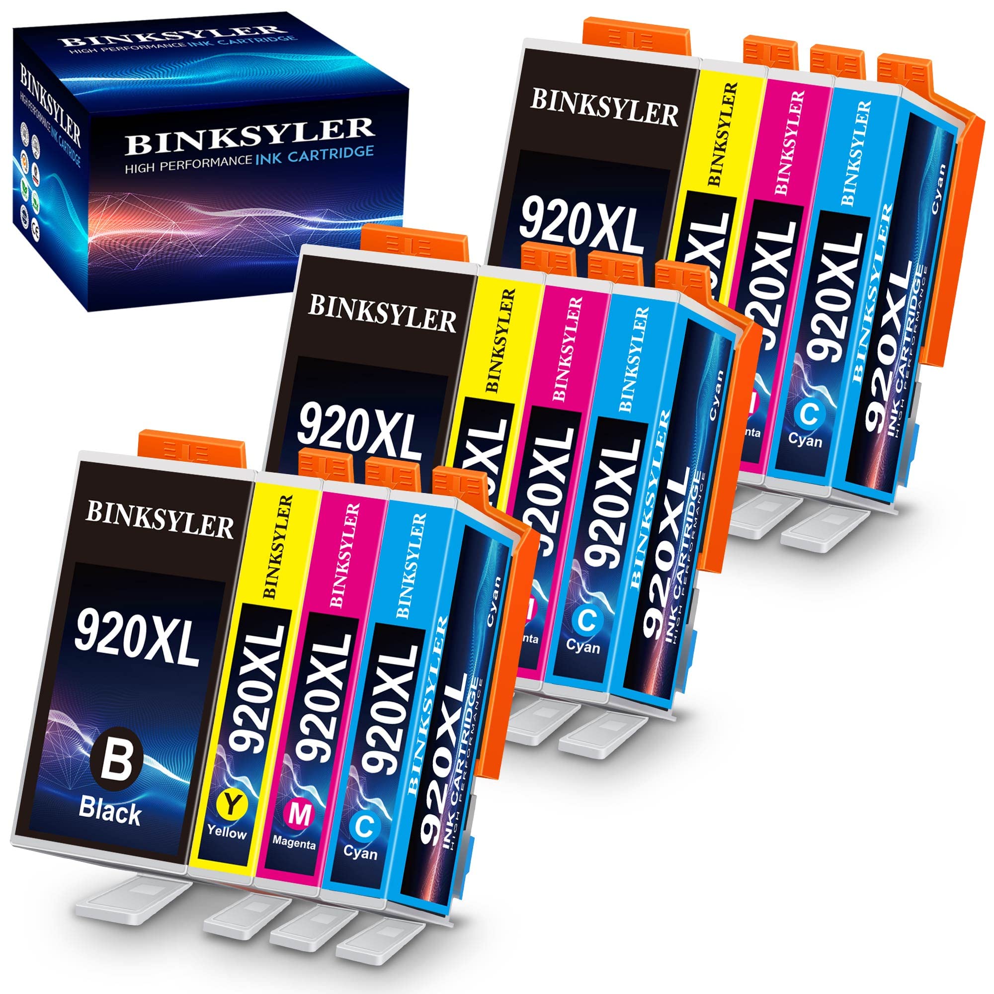 BINKSYLER 920XL Ink Cartridges Combo Pack - 12 Pack (3BK,3C,3M,3Y) | Compatible with HP 920 for OfficeJet 6500/6500A/7500/7500A/7000/6000/E709/E710 Printers | High-Yield Replacement Ink | Perfect for Home & Office Printing Needs