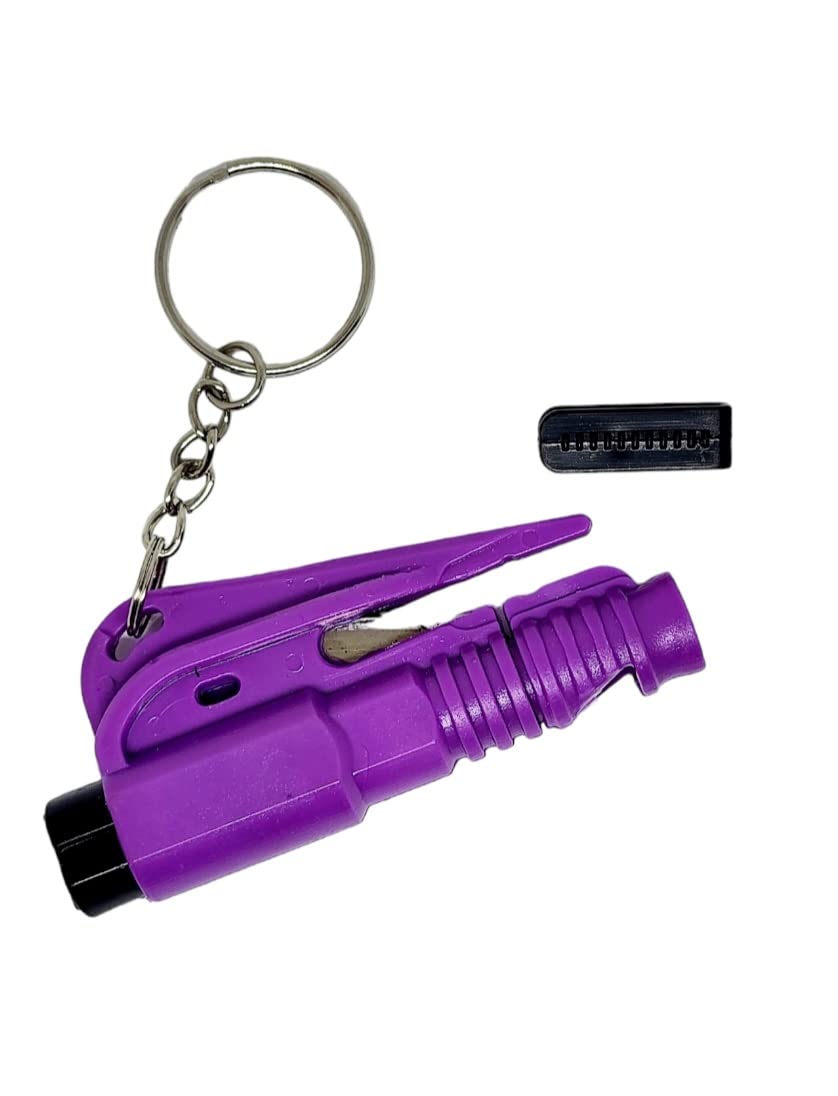 J's 3-in-1 Emergency Car Safety Tool - Window Glass Breaker, Seat Belt Cutter & Whistle (Purple) | Perfect for Vehicle Emergencies, Roadside Safety & Survival Kits