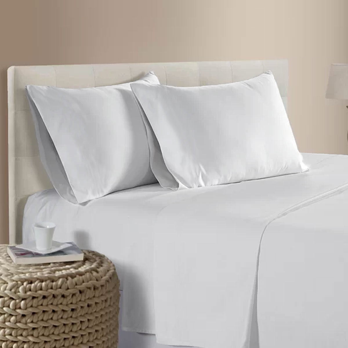 400 Thread Count Bamboo Cotton Sheet Set - Queen Size, White - Soft & Breathable Bed Sheets for Comfortable Sleep - Perfect for Bedroom, Guest Room, and Hotel Use