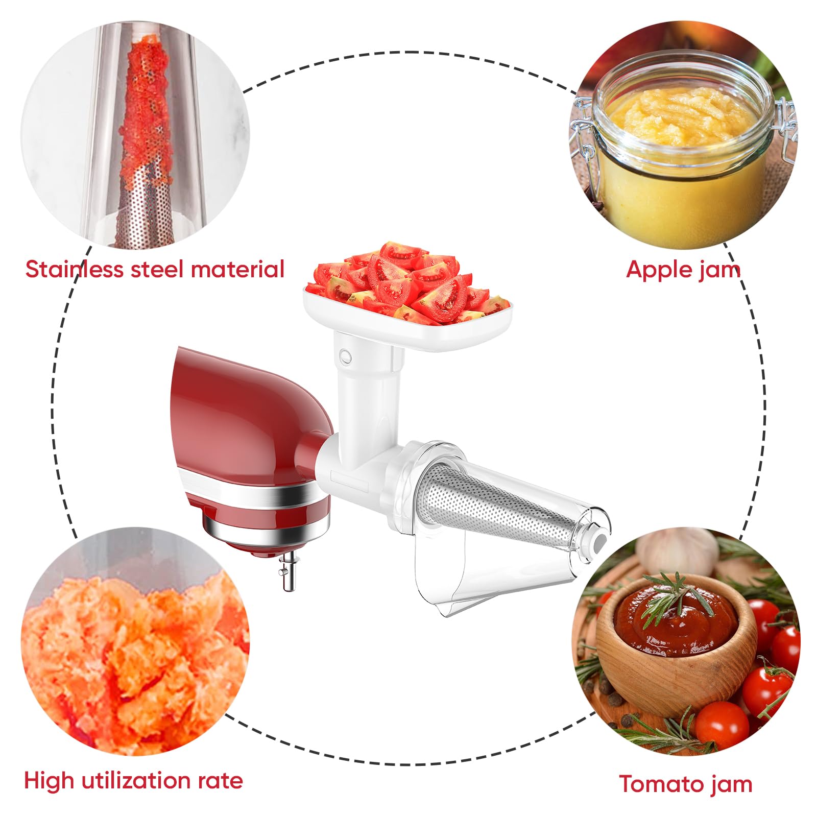HOZODO KitchenAid Stand Mixer Fruit & Vegetable Strainer Attachment with Food Grinder, Sausage Stuffer Tubes & Juicer Auger - Perfect for Homemade Jams, Baby Food & Fresh Juices