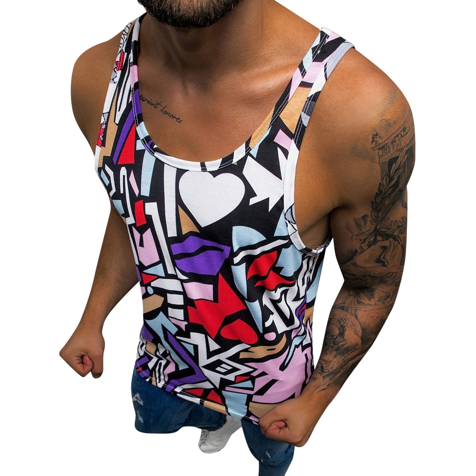 Men's Summer Sleeveless Shirt - Casual Printed Tank Top with O-Neck Design | Breathable & Stylish Blouse for Outdoor Activities, Beach Wear & Gym Workouts