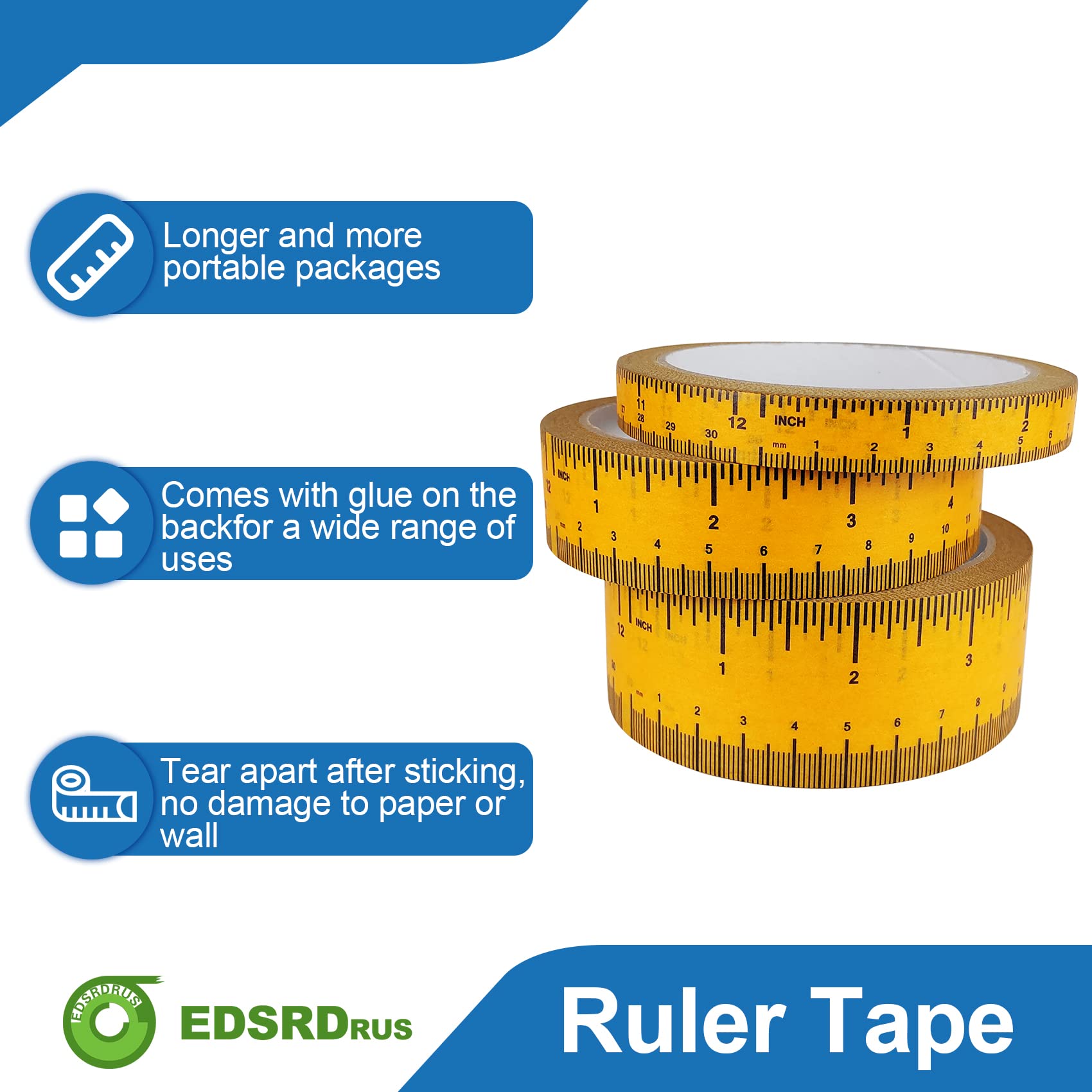3 Pack Self-Adhesive Measuring Tape - 1/2