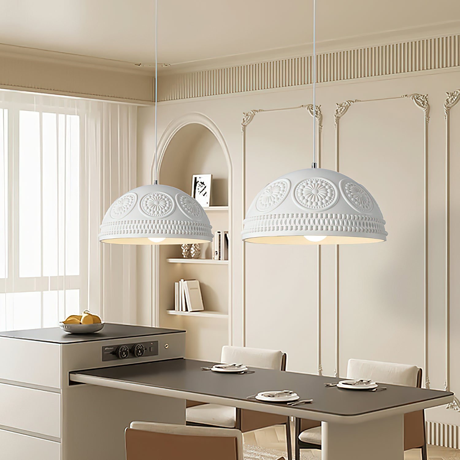 Modern Embossed Ripple Pendant Light - Handcrafted Glass Ceiling Lamp for Dining Room, Kitchen Island & Living Room Decor