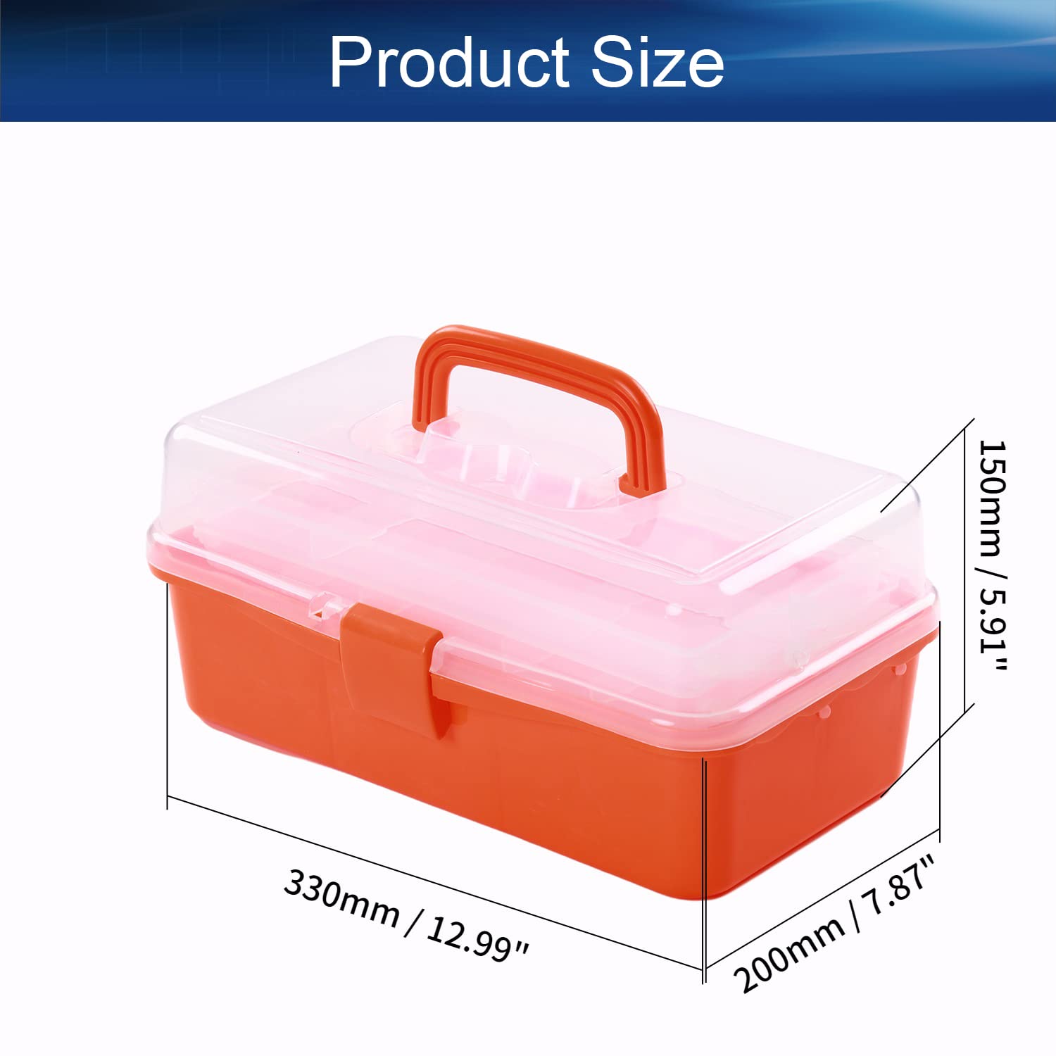 Yinpecly Portable Folding Tool Box - 3-Layer Storage Organizer with Cantilever Tray, Durable Plastic Hardware Case (330x200x150mm, Orange) - Perfect for DIY Projects, Home Repairs, and Workshop Organization