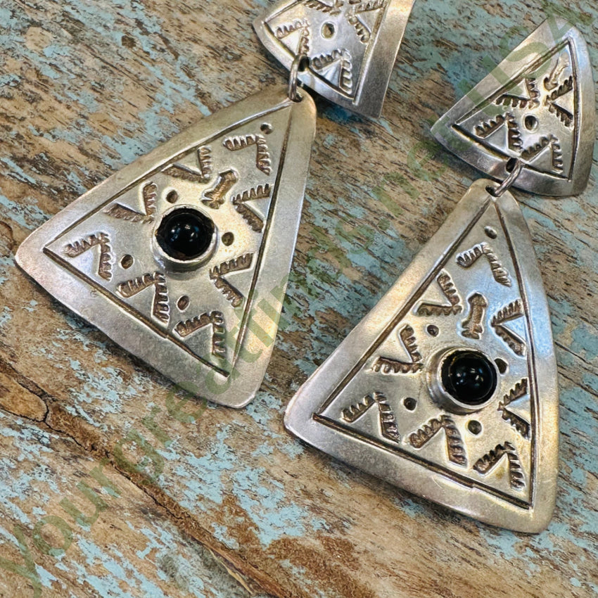 Sterling Silver Southwestern Onyx Dangle Earrings - Handmade Mexican Jewelry for Women | Perfect for Boho, Western & Festival Fashion