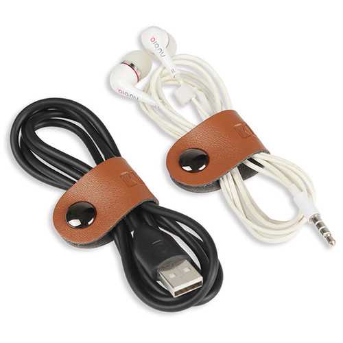 BUBM 2-Pack Leather Magnetic Cable Clips for Headphones & Charging Cords - Premium Desktop Organizer for Office, Home, and Travel Accessories