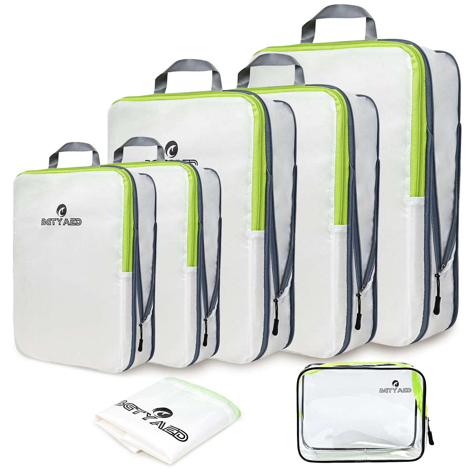 7-Piece Luggage Packing Cubes Set - Travel Organizer for Suitcases & Carry-Ons | Compression Bags for Efficient Packing | Clear Travel Accessories for Business Trips & Vacations
