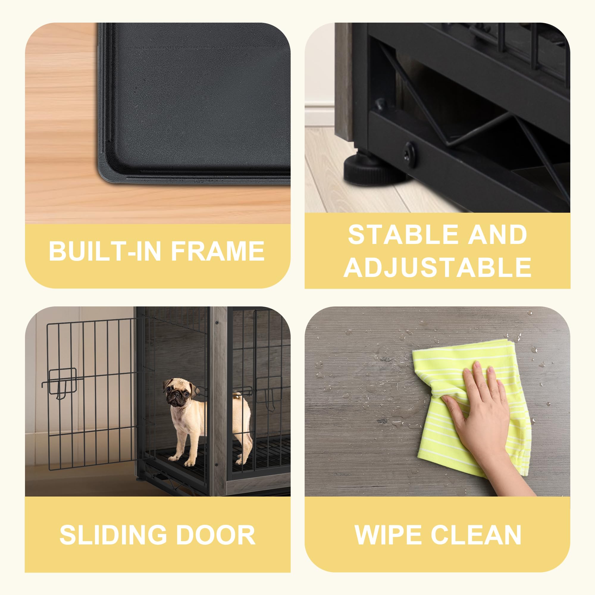 Premium Wooden Dog Crate Furniture with Double Doors - Indoor Kennel Cage for Small to Medium Dogs - Stylish Grey Pet Crate Table for Living Room, Bedroom & Home Decor