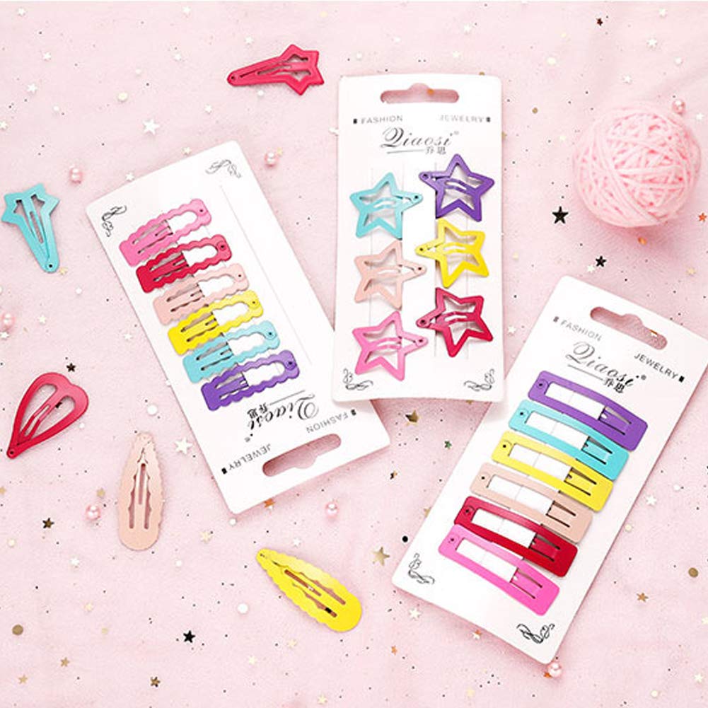 60 Pcs Non-Slip Snap Hair Clips & 60 Pcs Elastic Hair Bands Set - Colorful Metal Barrettes with Star, Butterfly & Heart Designs for Kids, Girls & Women | Perfect for School, Parties & Daily Hair Styling