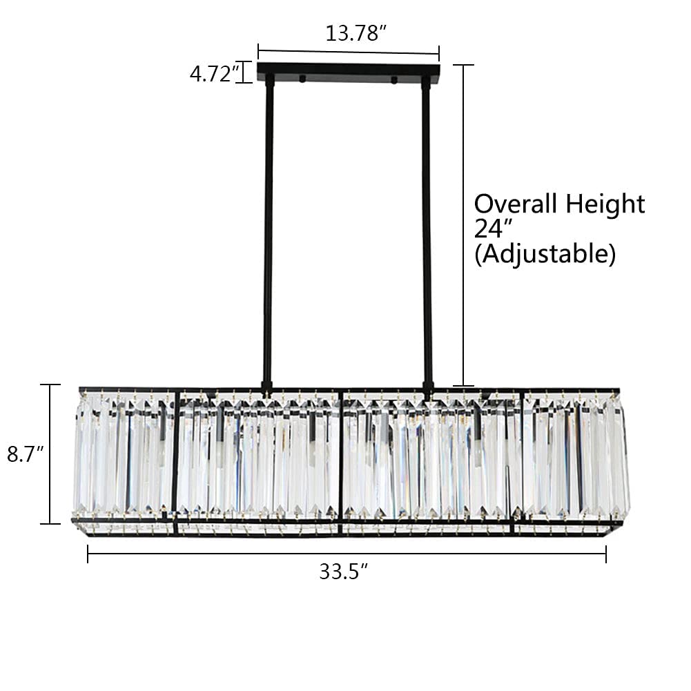 OUKANING Adjustable Rectangle Crystal Chandelier - Modern Pool Crystal Ceiling Pendant Light for Dining Room, Kitchen Island, Living Room, Bedroom, and Office