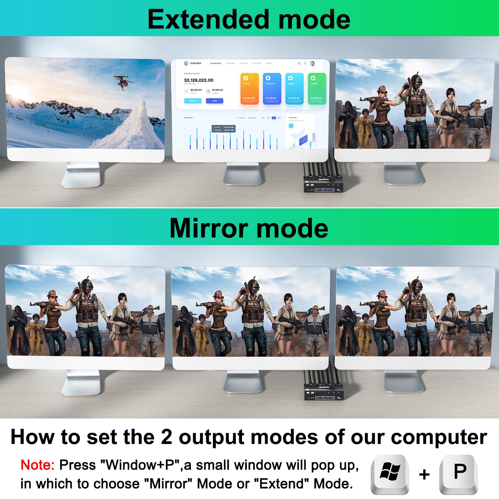 MLEEDA 3-in-1 KVM Switch for 3 Computers & 3 Monitors - 8K@60Hz 4K@144Hz HDMI+2 DisplayPort - Share 3 Monitors & 4 USB 3.0 Devices - Includes Wired Remote & 12V Power Adapter - Perfect for Multi-PC Workstations, Gaming Setups & Office Environments