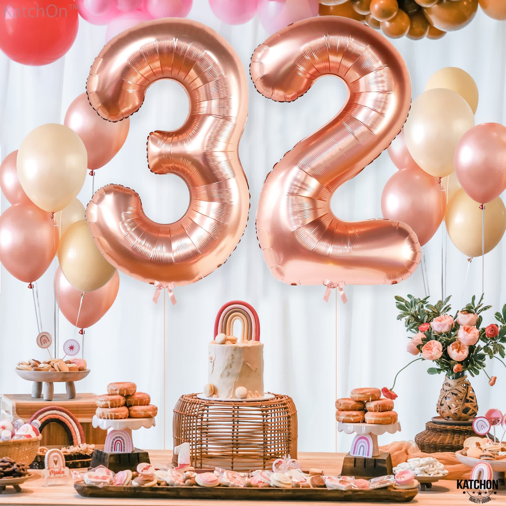 KatchOn 40 Inch Rose Gold 32 Balloon Numbers - Large Foil Birthday Balloons for Women's 32nd Birthday Party Decorations | Perfect for Milestone Celebrations, Photo Backdrops & Surprise Decor