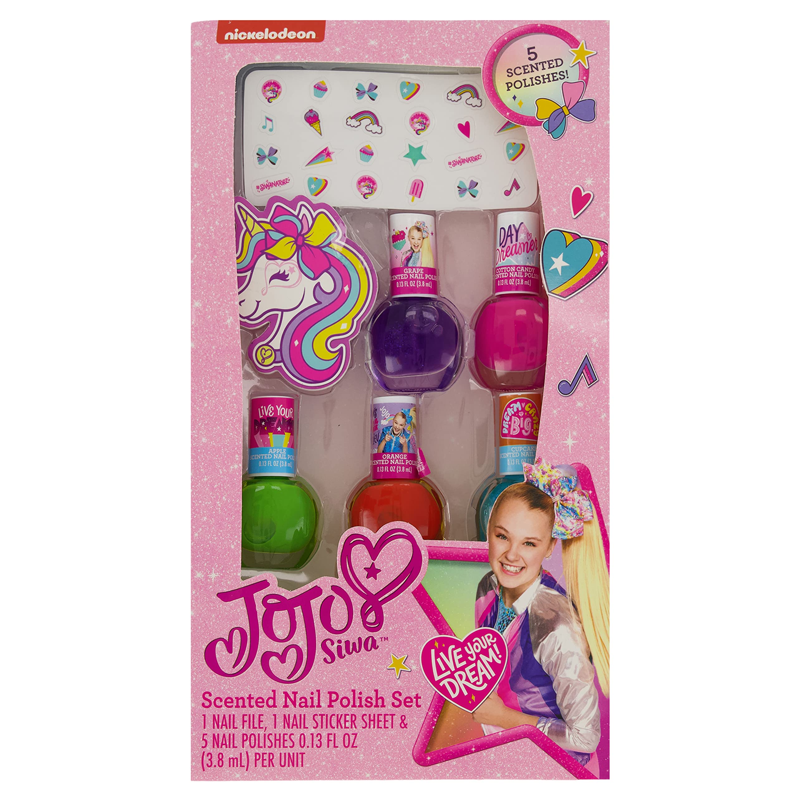 JoJo Siwa DIY Nail Art Kit - Scented Nail Polish, Fun Stickers & Nail File for Girls | Creative Nail Design Gift Set for Kids Birthday Parties & Sleepovers