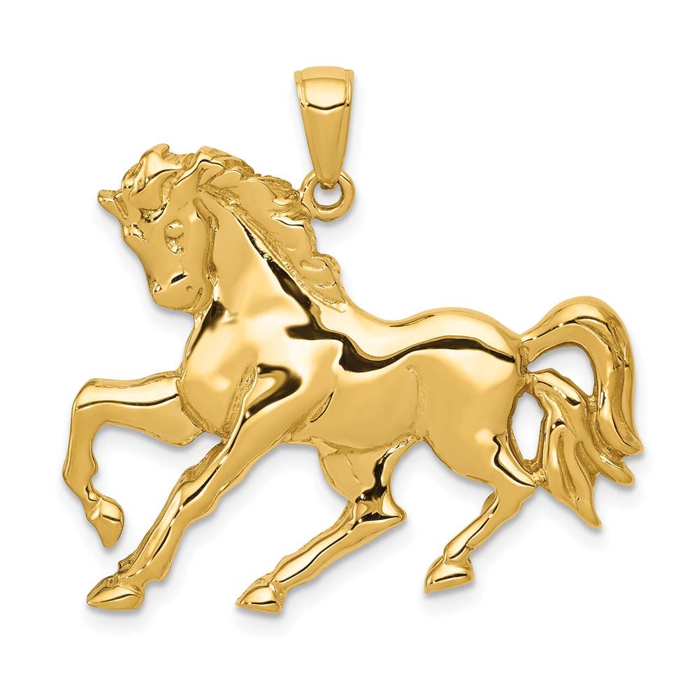 14k Yellow Gold Galloping Horse Pendant - Elegant Jewelry for Women