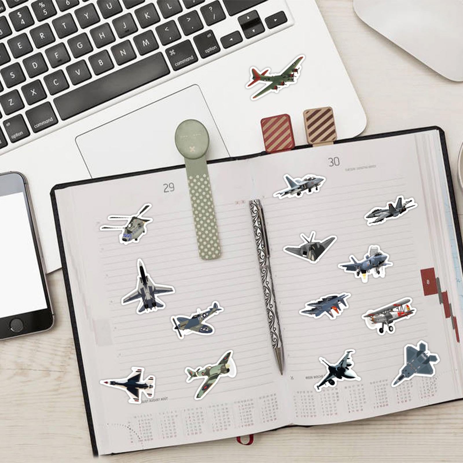 60pcs Fighter Plane Stickers - Cool Military Aircraft Decals for Teens, Boys & Men - Waterproof Vinyl Stickers for Laptop, Water Bottle, Helmet, Luggage, Phone, Skateboard, Bike & Bumper - Perfect for DIY Crafts, Gifts & Personalizing Gear