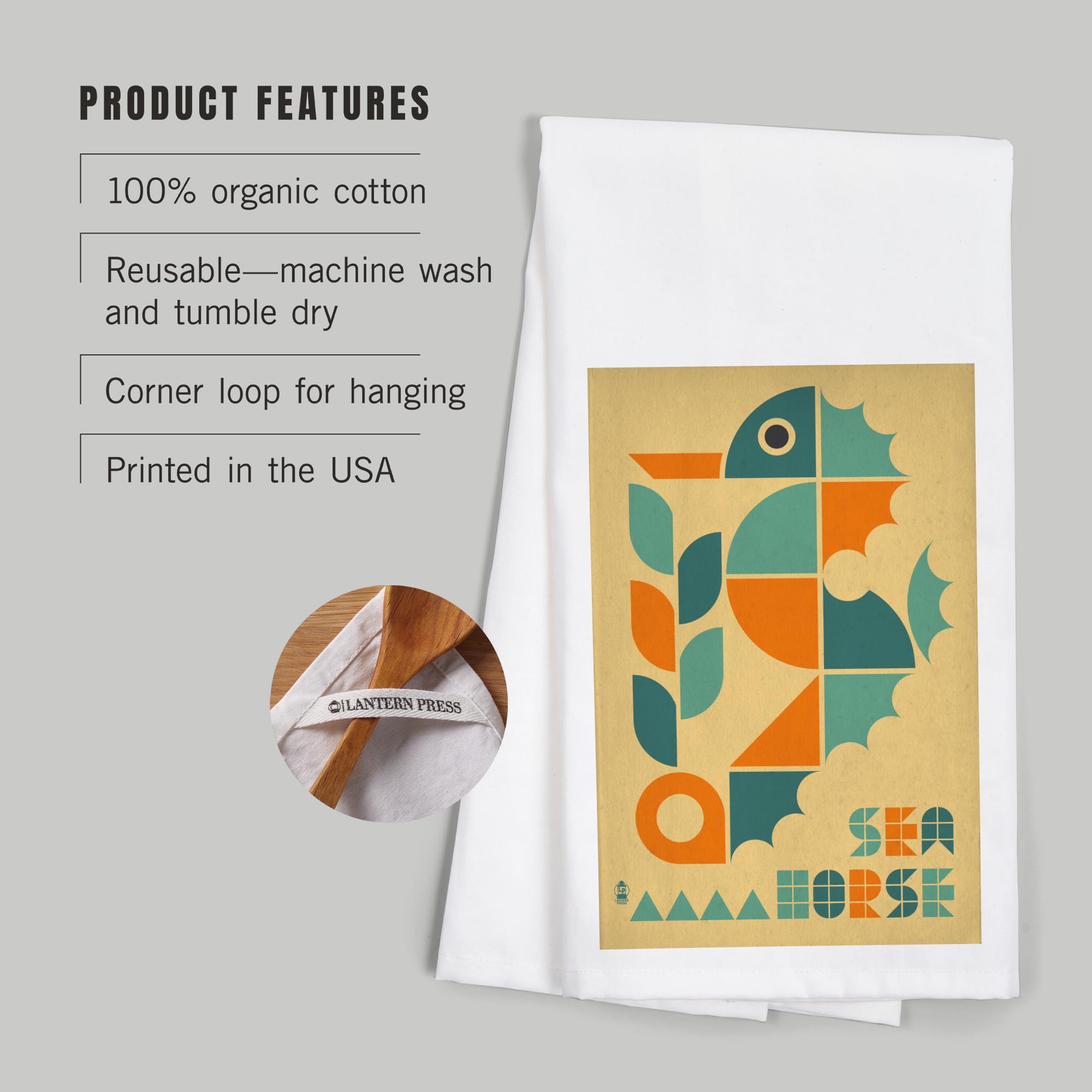 Lantern Press Seahorse 100% Cotton Tea Towel - Decorative Hand Towel for Kitchen, Bathroom & Home Decor | Perfect for Dish Drying, Gift Giving & Coastal Themed Spaces