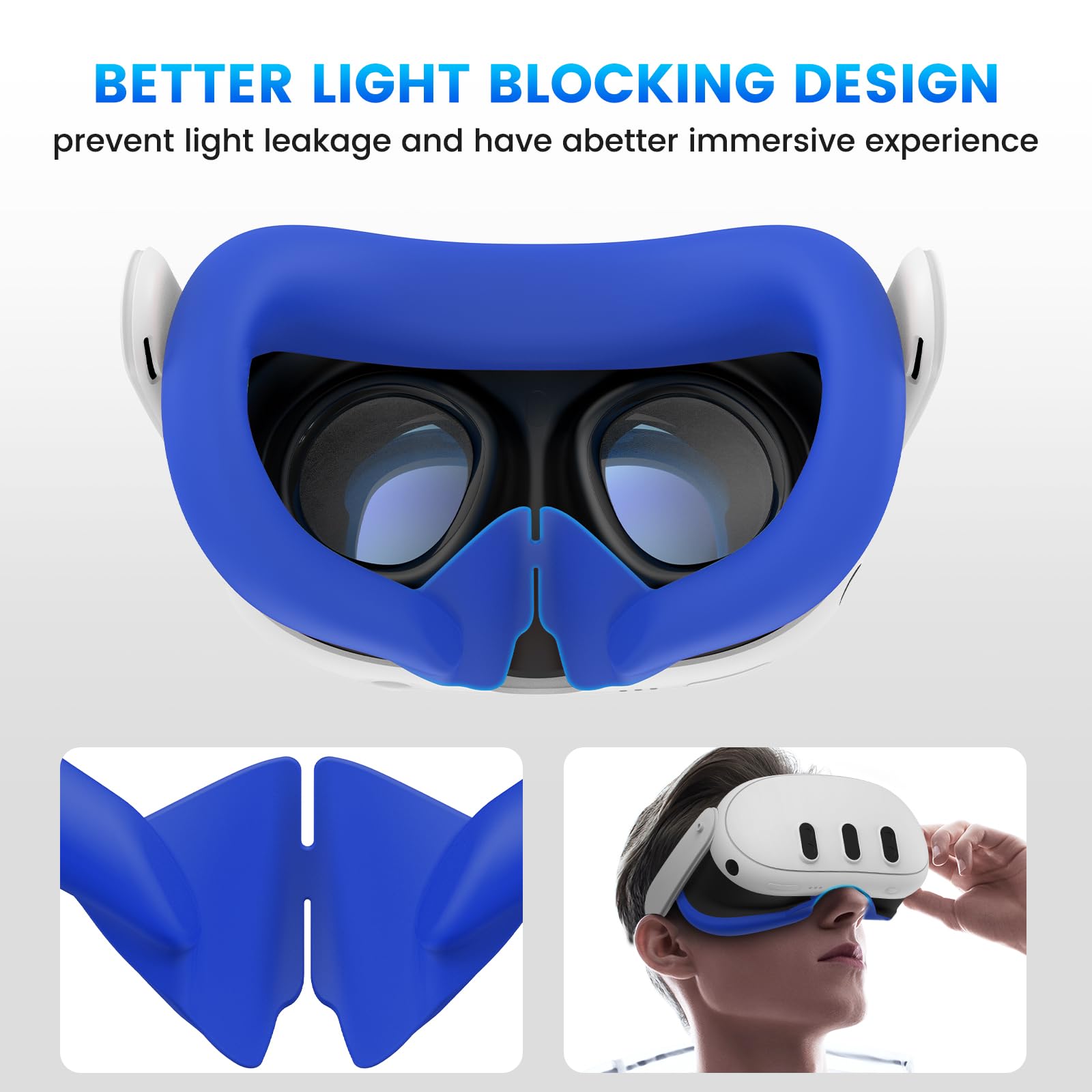 Meta Quest 3 VR Headset Silicone Face Cover - Washable & Sweatproof Replacement Mask with Light Blocking Nose Pad - Perfect for Gaming, Fitness VR & Extended Play Sessions