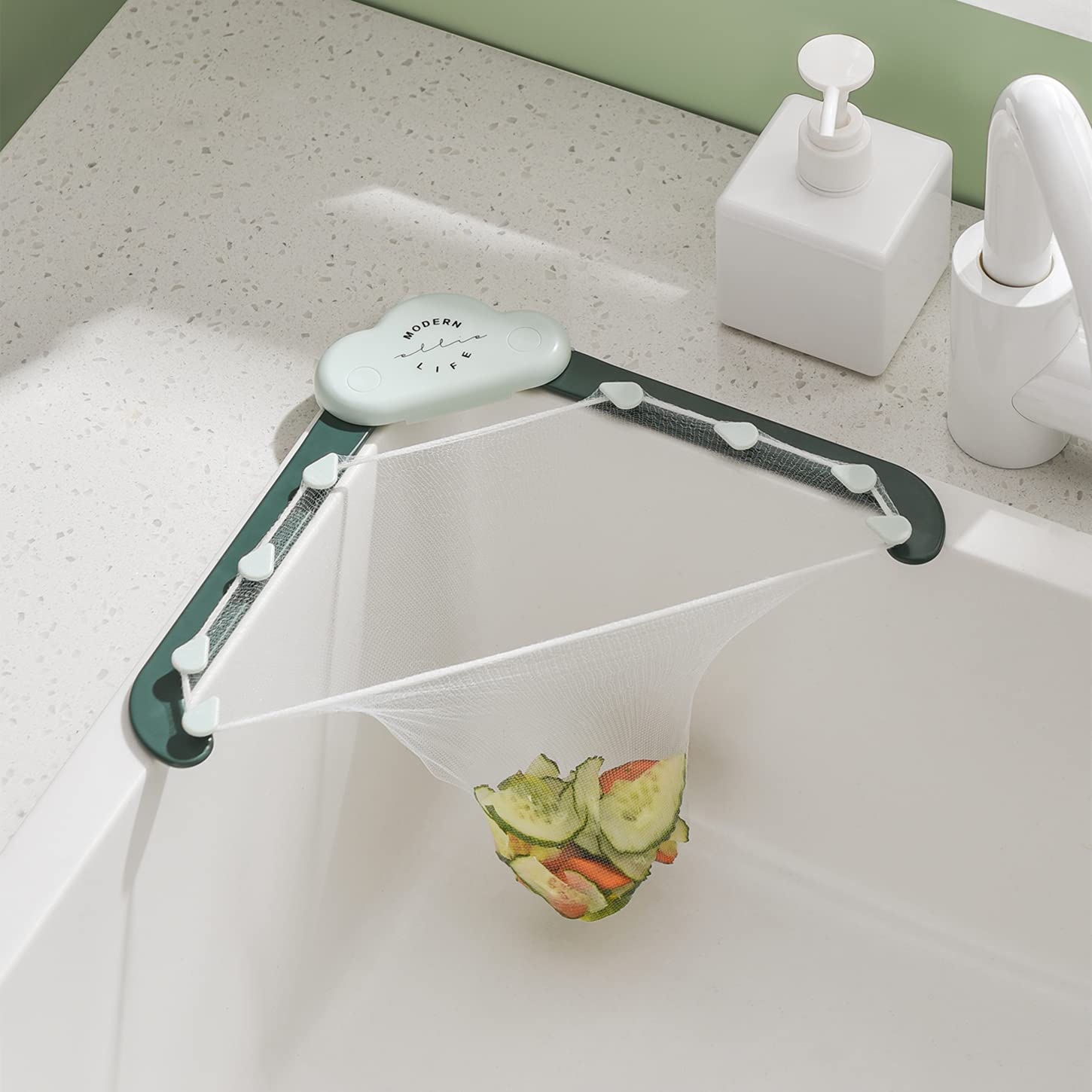 **Stainless Steel Kitchen Sink Drain Rack with 50 Filter Bags & Nano Glue - Corner Sink Strainer for Food Waste, Hair Catcher - Perfect for Small Spaces, RVs & Apartments**
