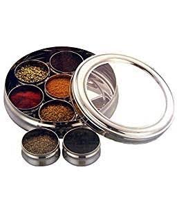 Premium Stainless Steel Masala Dabba with Transparent Lid - 7 Compartment Spice Box for Indian Cooking, Chefs & Home Kitchens - Perfect for Storing & Organizing Spices Like Turmeric, Cumin & Coriander