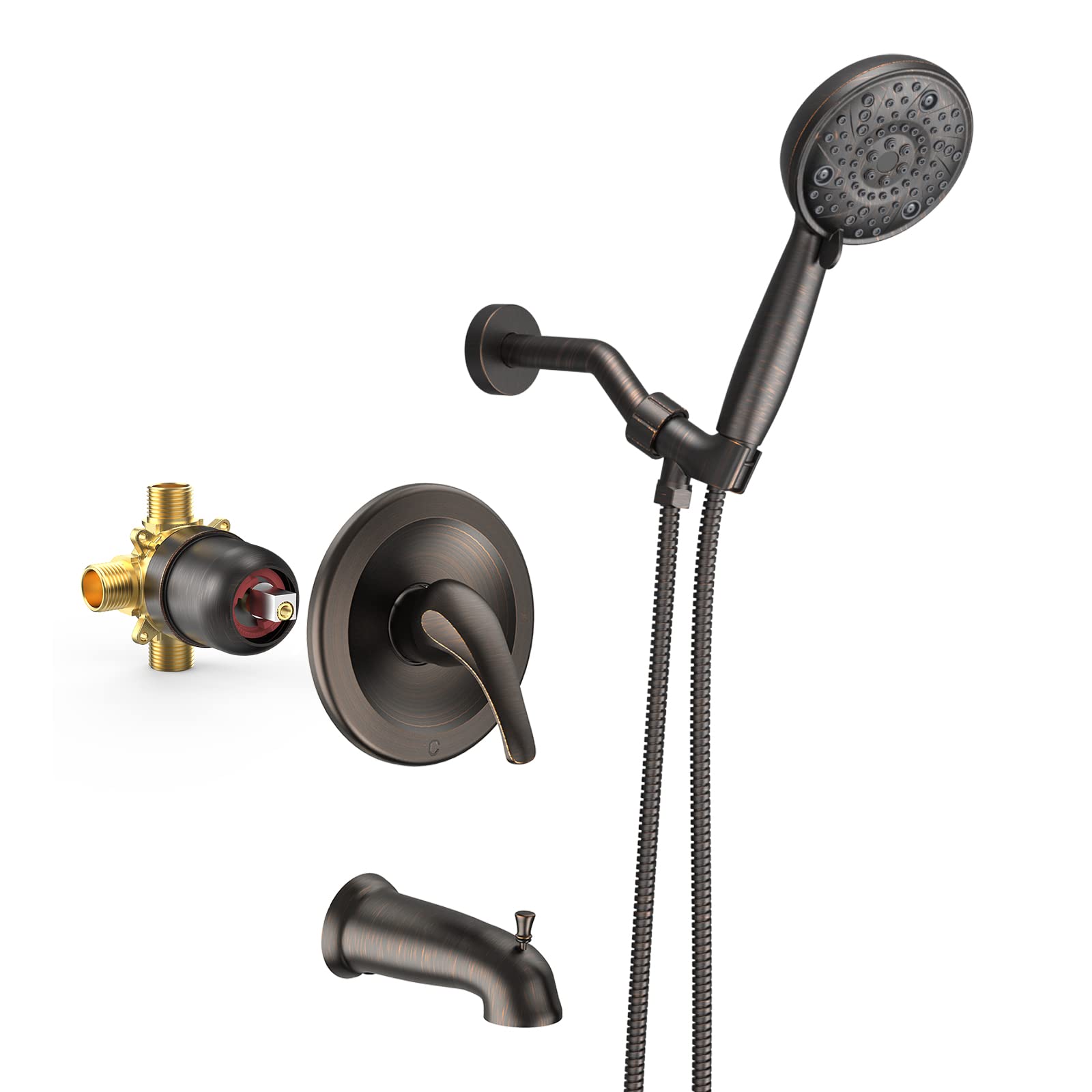 EMBATHER Complete Shower System with 8 Spray Modes - High Pressure Handheld Shower Head, Bathtub Faucet Set, Tub Spout and Valve in Oil-Rubbed Bronze - Perfect for Bathroom Renovation and Spa-Like Shower Experience