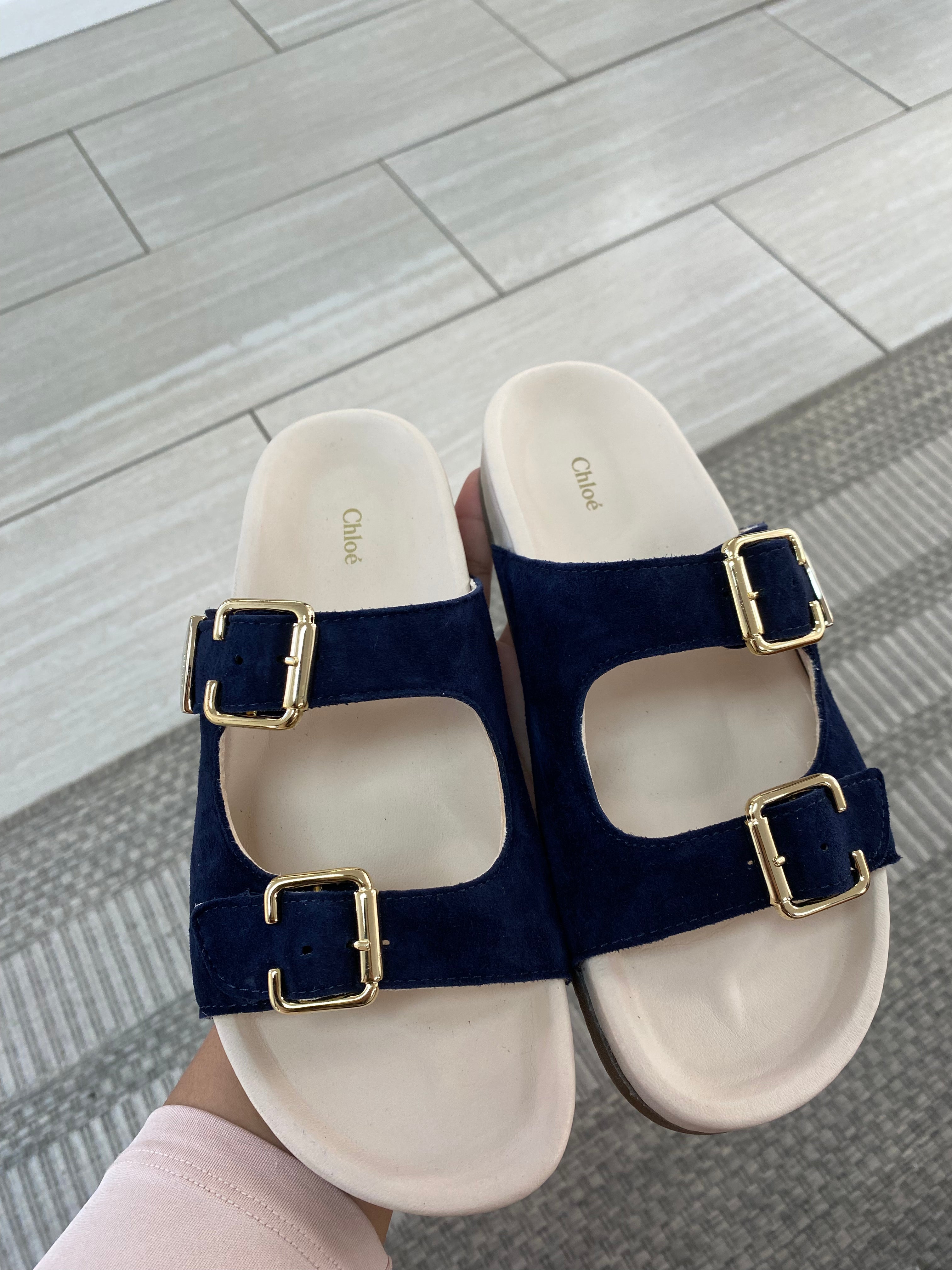 Chloe Navy Blue Adjustable Strap Slide Sandals for Women - Comfortable Summer Beach Shoes for Casual Outings and Vacations