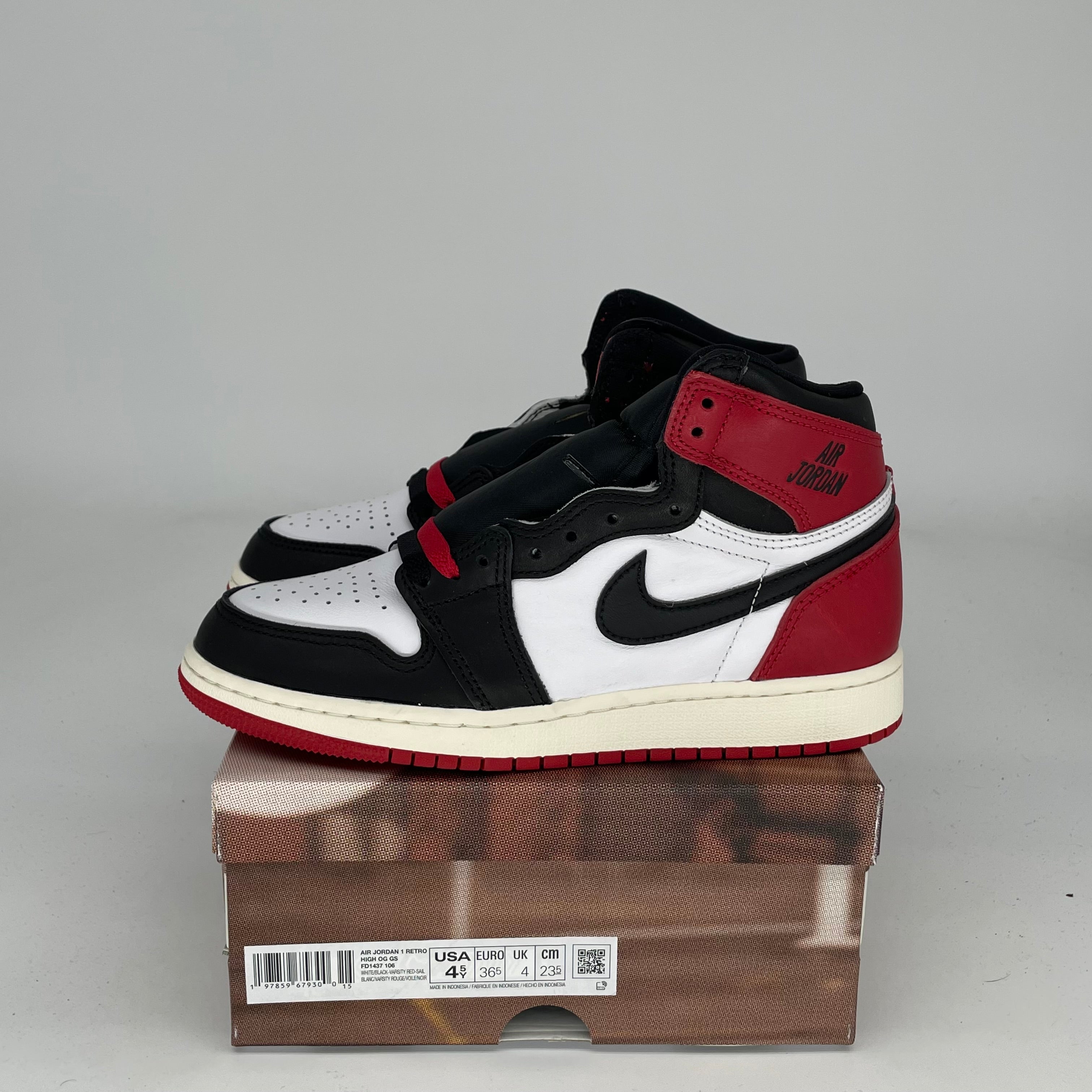 AIR JORDAN 1 Black Toe Reimagined Sneakers - Size 4.5Y (FD1437-106) - Men's Basketball Shoes for Streetwear & Casual Wear