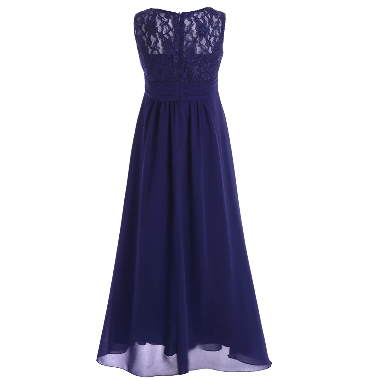 Elegant Navy Blue Chiffon Lace Bridesmaid Dress for Girls - Long Maxi Party Ball Gown for Weddings, Prom & Special Occasions (Size 12 Years)