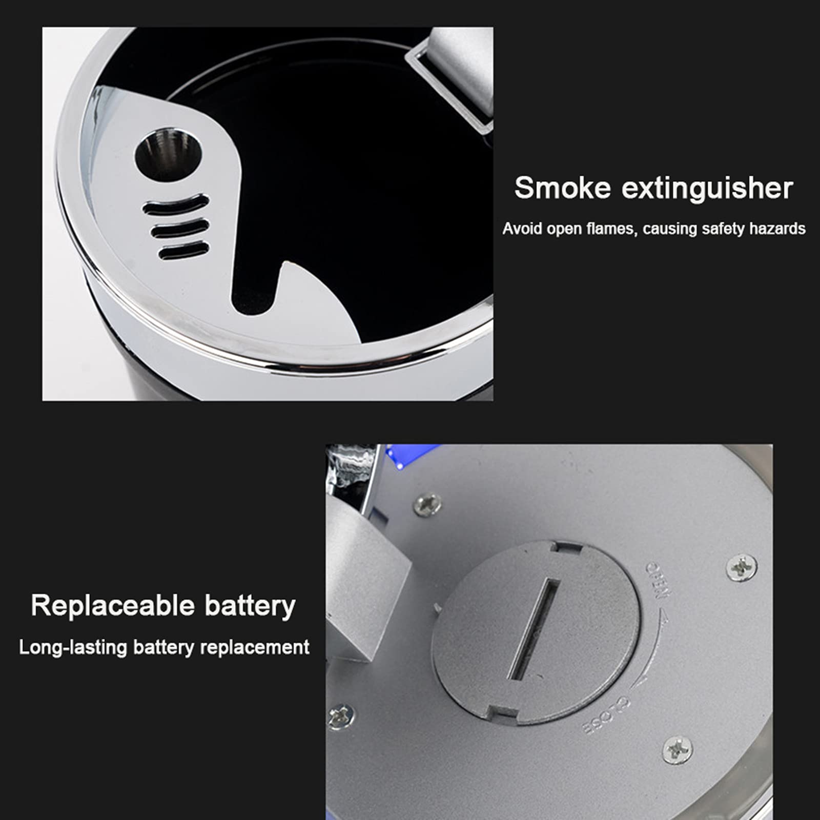 Premium Car Ashtray with Lid & Blue LED Light - Large Capacity Metal Car Garbage Can for Smoking - Perfect for Road Trips, Commuting & Car Decor Accessories