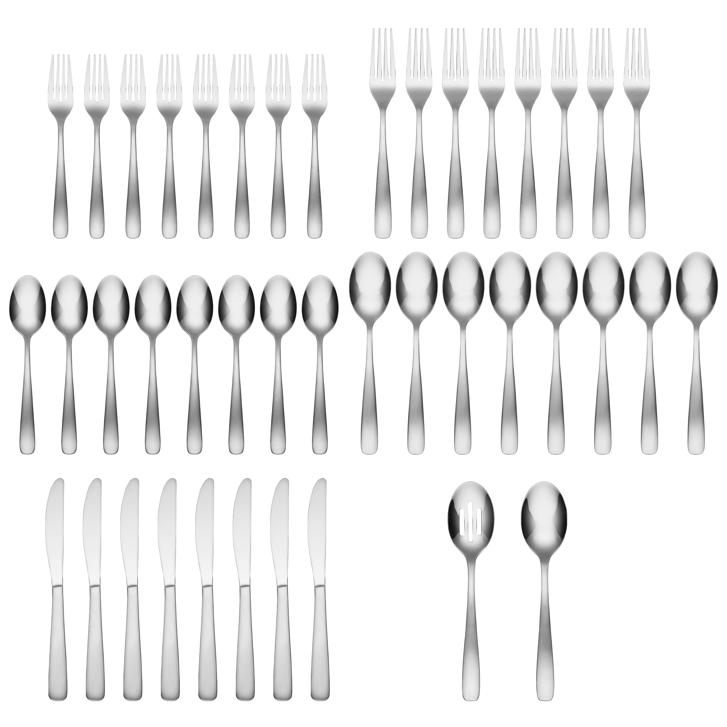 Bourne Satin Mirror 42-Piece Flatware Set - Stainless Steel Silverware for 8 Place Settings - Elegant Dining Utensils for Weddings, Dinner Parties & Everyday Use